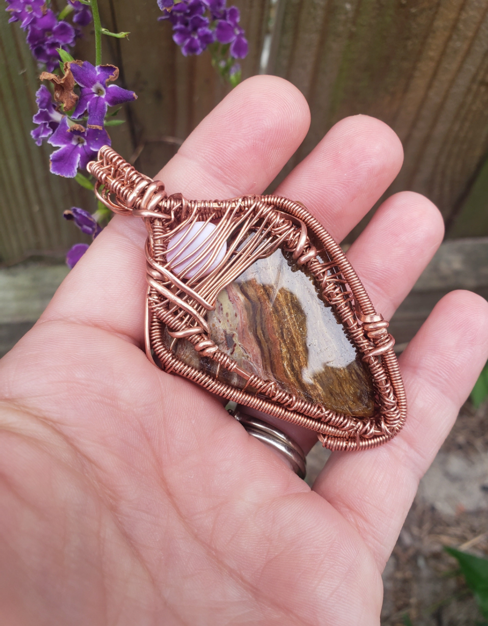Copper wire wrapped tree of life on Petrified wood. Pink opal Multicolor Handmade. Wire wraps. Pendants. Gift ideas leather cord OOAK