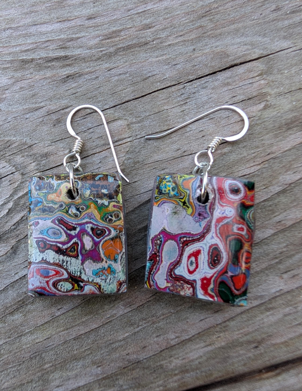 Graffiti style Earrings handmade with Sterling Silver ear hooks. multi color earrings, dangle earrings. unique one of a kind gift.