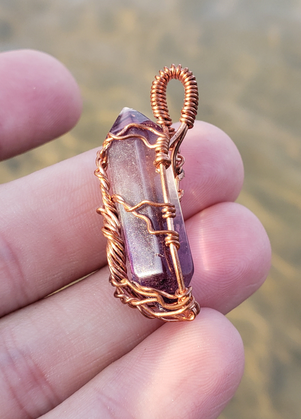 Copper wire wrapped Tree pendant. Flourite point. Hand crafted Wire wraps. Pendants. Gift ideas leather cord. OOAK wire wrap. Simple.