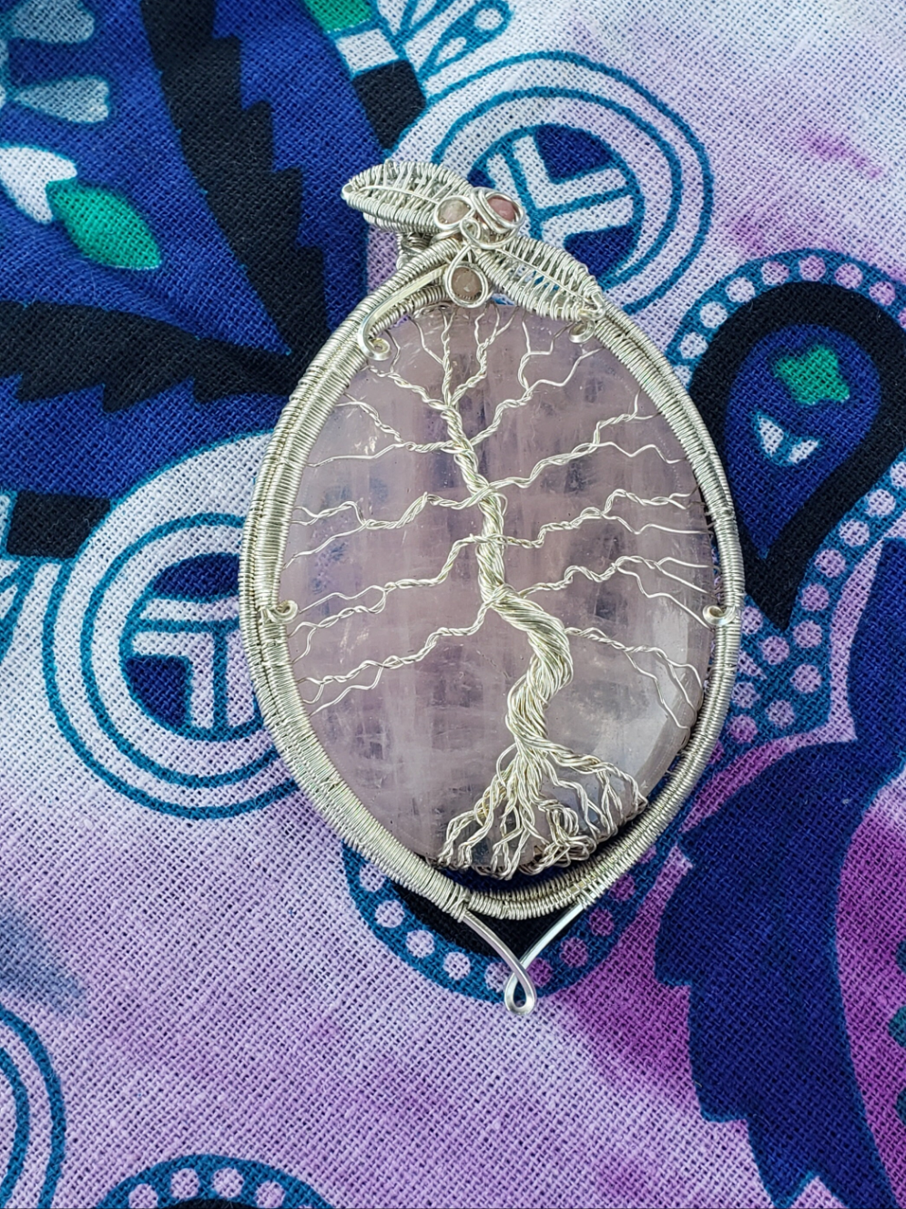 Sterling Silver wire wrapped Tree of life on a lovley pink rose quartz and rhodonite accents Handmade. Wire wraps. Pendants.