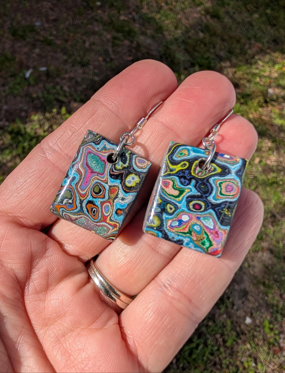 Graffiti style Earrings handmade with Sterling Silver ear hooks. multi color earrings, dangle earrings. unique one of a kind gift.