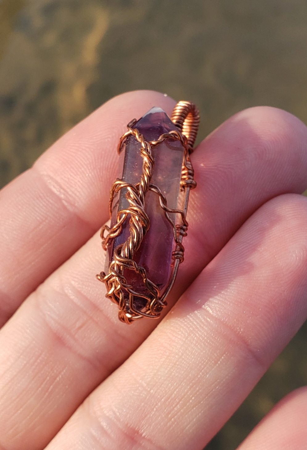 Copper wire wrapped Tree pendant. Flourite point. Hand crafted Wire wraps. Pendants. Gift ideas leather cord. OOAK wire wrap. Simple.