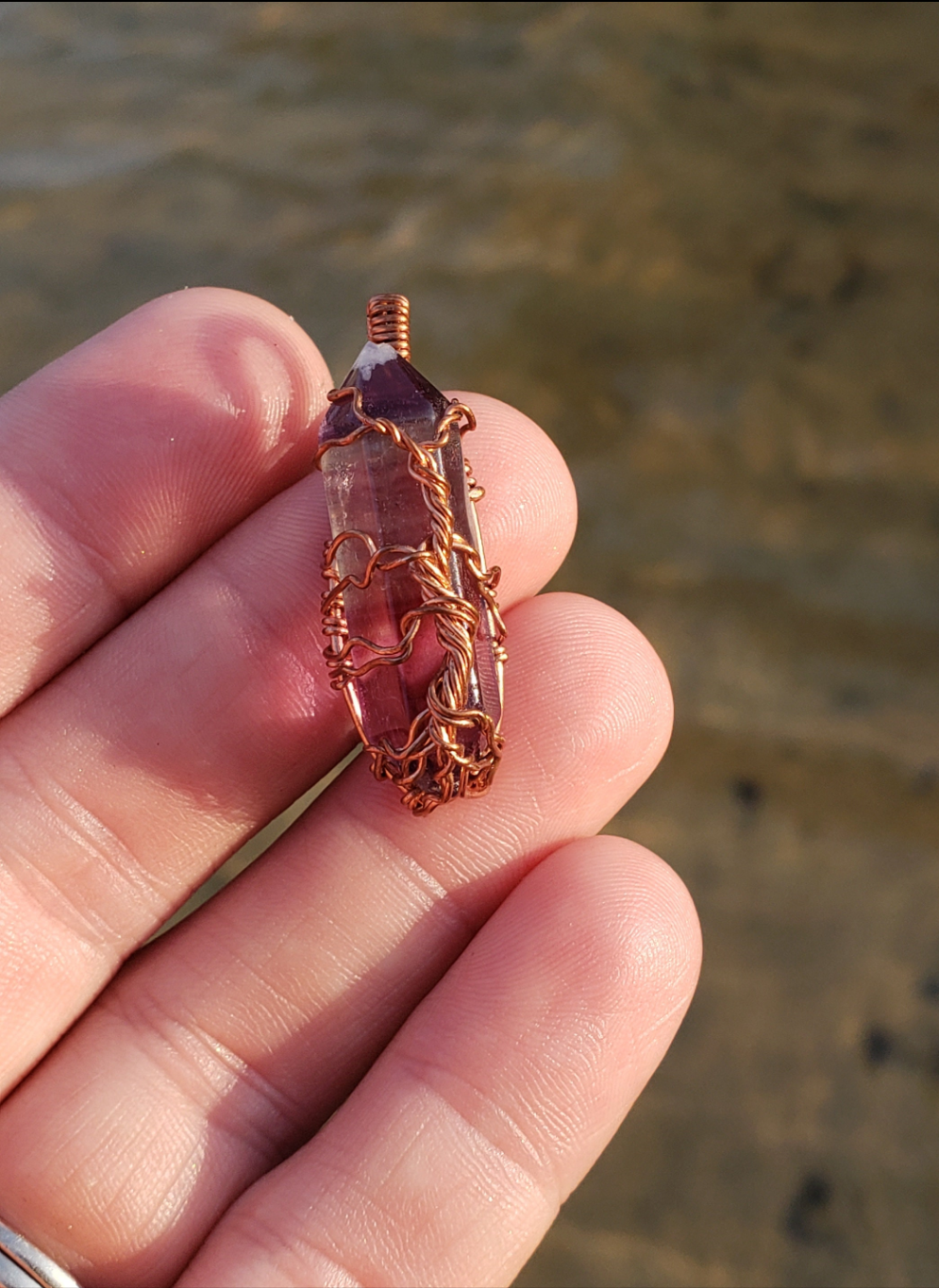 Copper wire wrapped Tree pendant. Flourite point. Hand crafted Wire wraps. Pendants. Gift ideas leather cord. OOAK wire wrap. Simple.