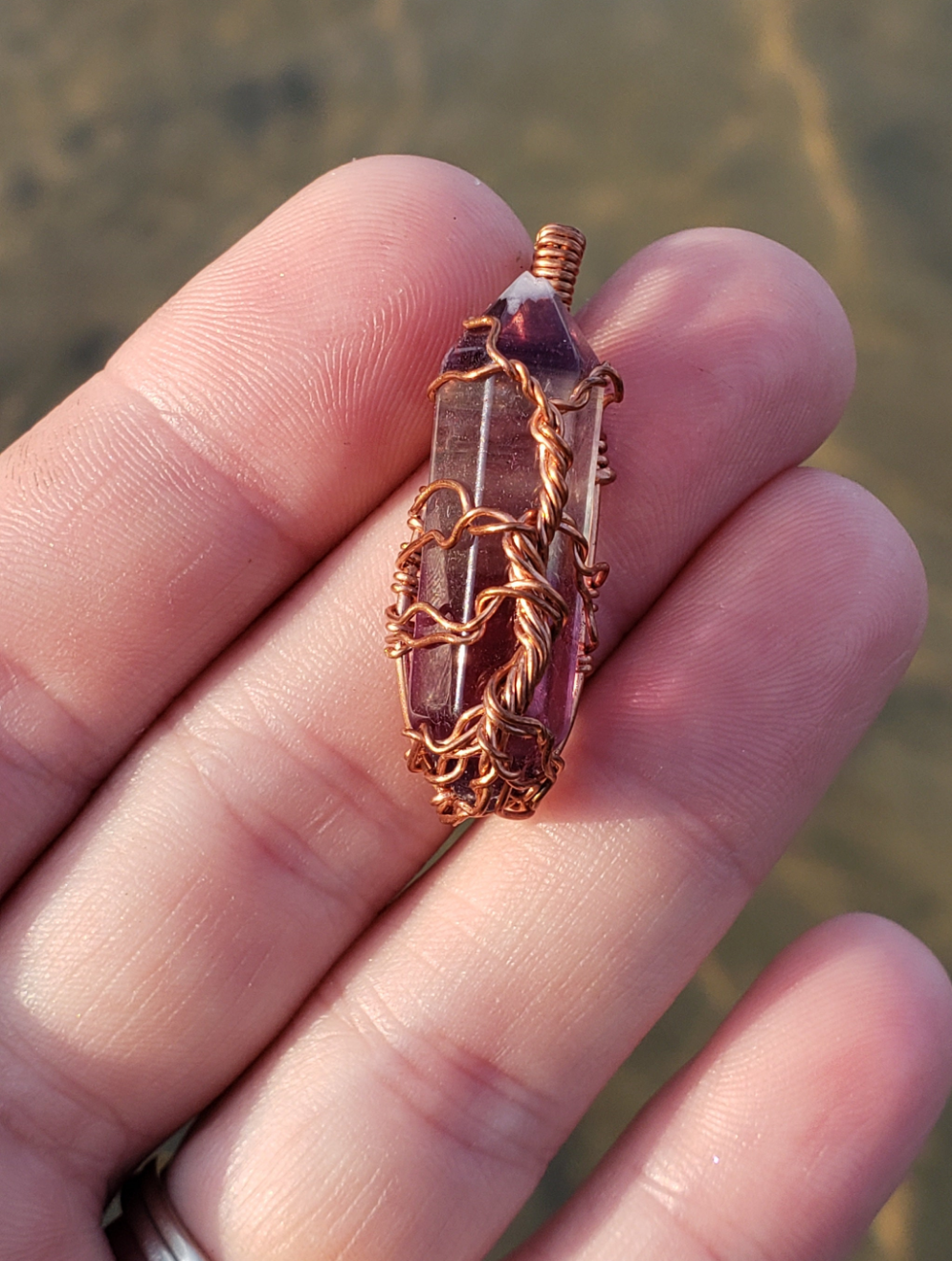 Copper wire wrapped Tree pendant. Flourite point. Hand crafted Wire wraps. Pendants. Gift ideas leather cord. OOAK wire wrap. Simple.