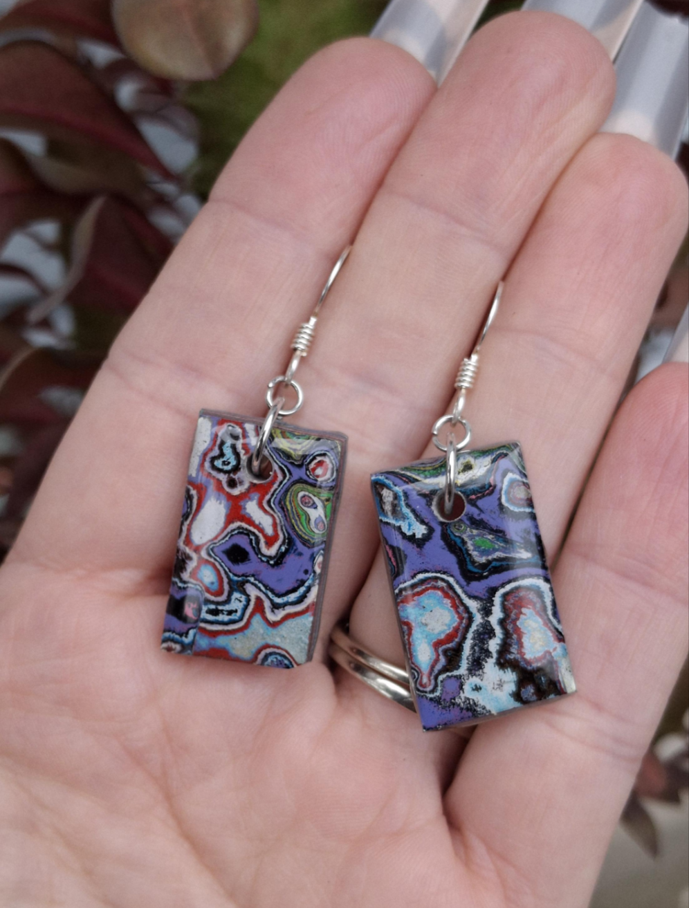 Graffiti style Earrings handmade with Sterling Silver ear hooks. multi color earrings, dangle earrings. unique one of a kind gift.