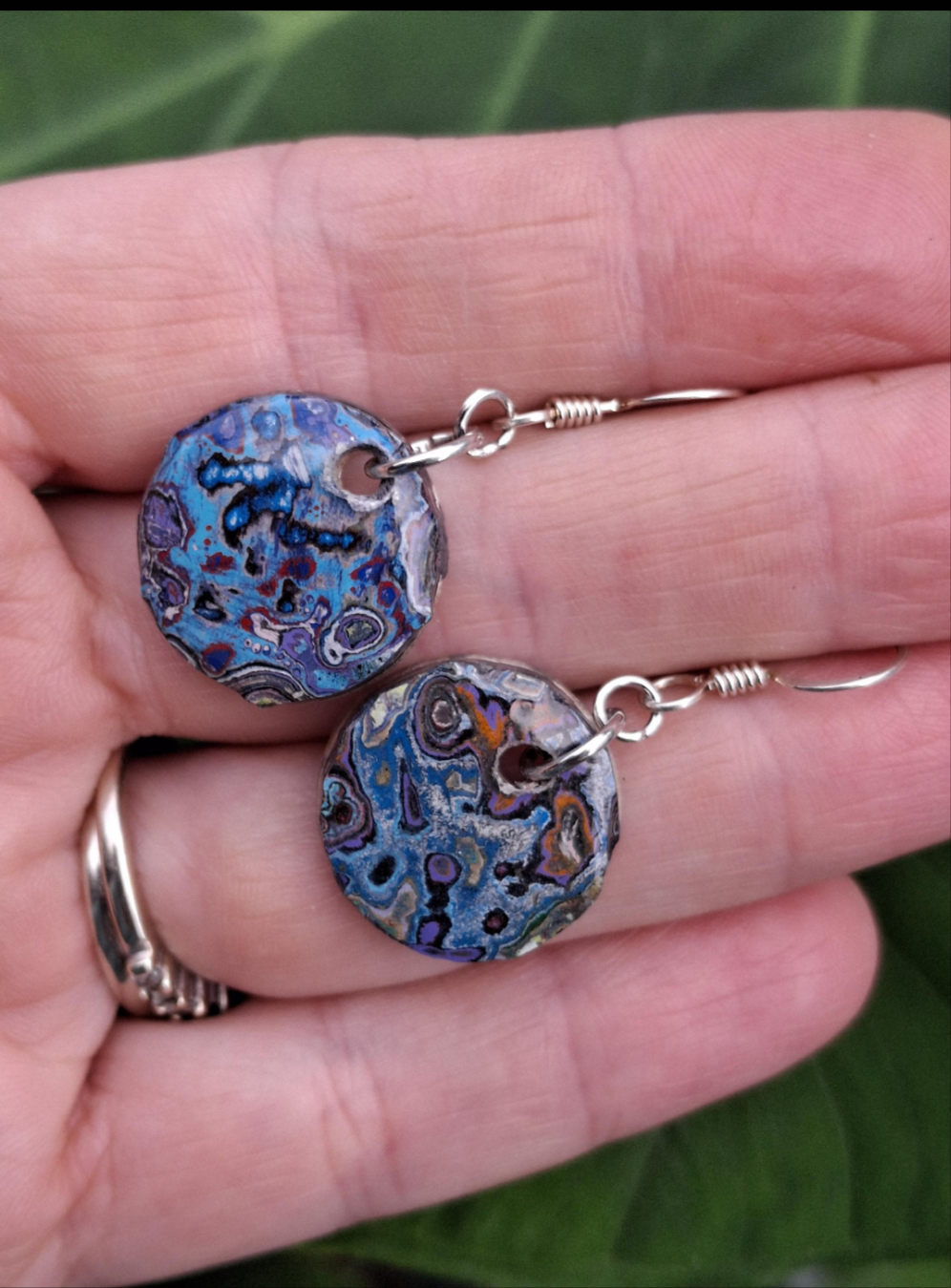 Graffiti style Earrings handmade with Sterling Silver ear hooks. multi color earrings, dangle earrings.silver dimes. unique gift. #11