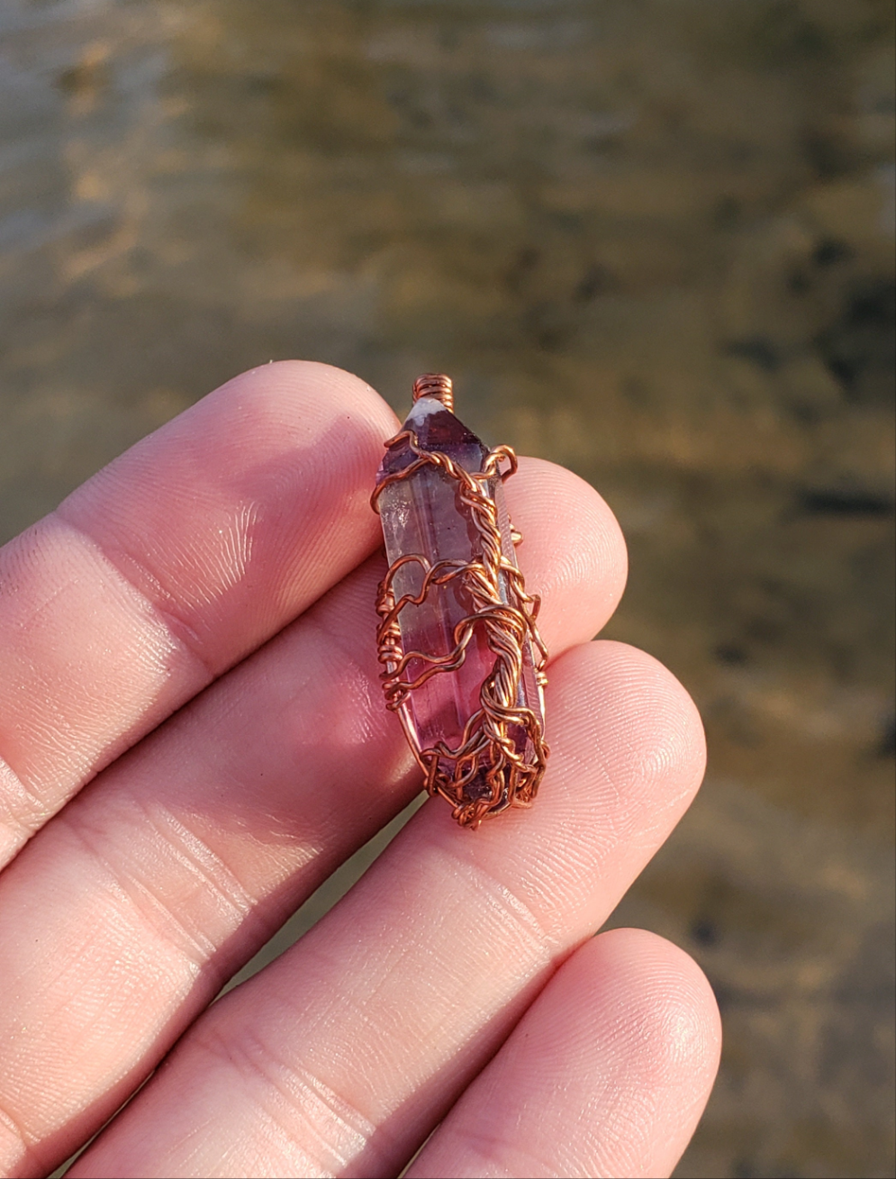Copper wire wrapped Tree pendant. Flourite point. Hand crafted Wire wraps. Pendants. Gift ideas leather cord. OOAK wire wrap. Simple.