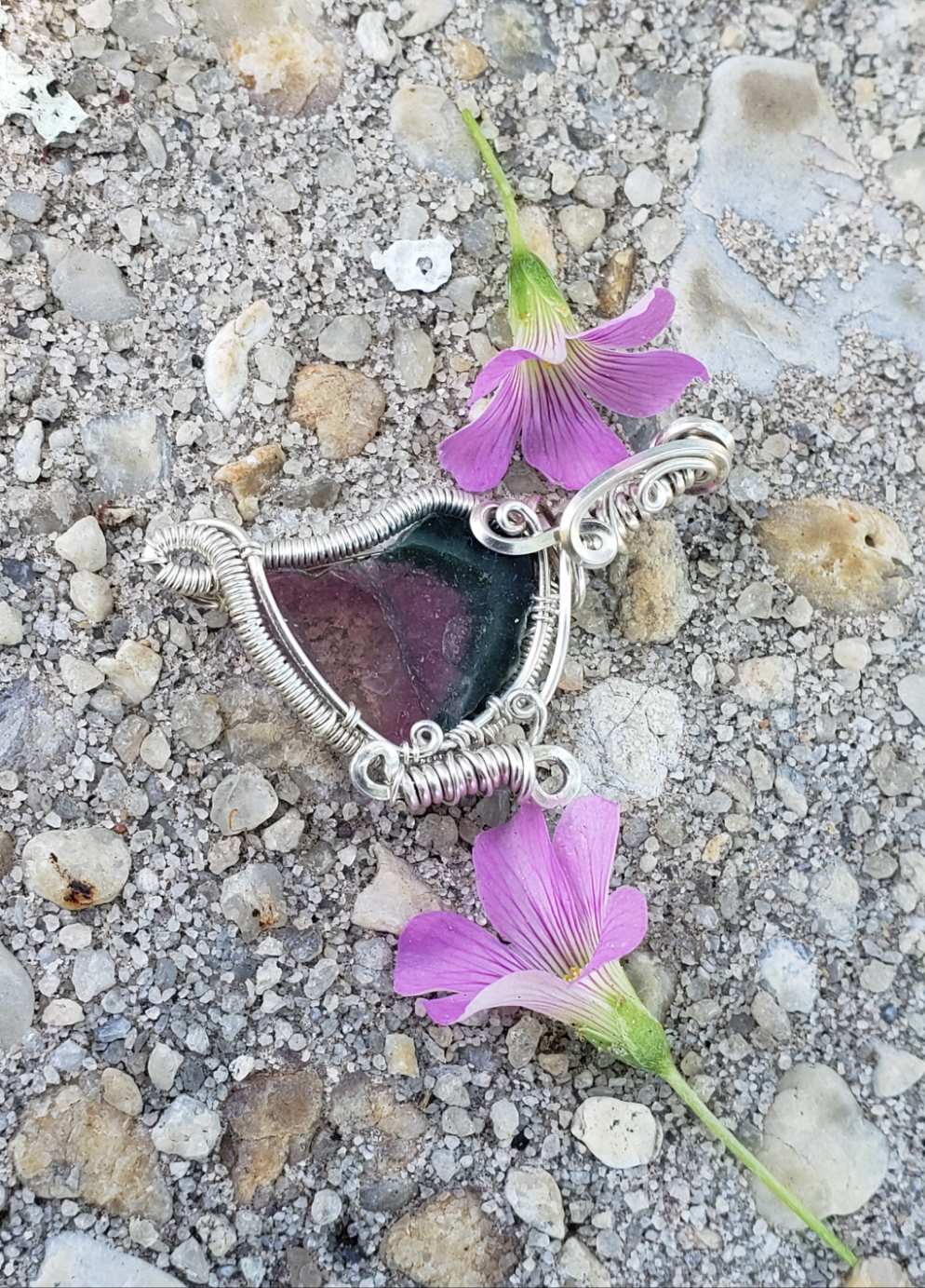 Mini Butterfly Pendant .925 Sterling Silver wire wrapped around Tourmaline Slice Handmade. Wire wraps. Metaphysical