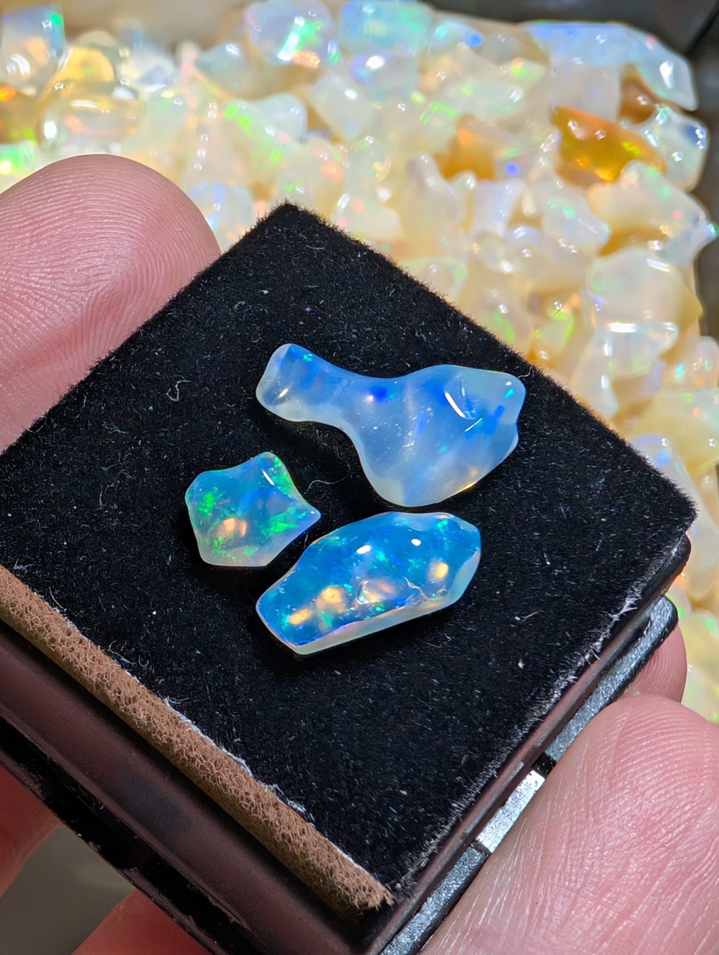 Lot of freeform Ethiopian Welo Opals. Tumbled chunks. 8 -16mm. 4 carats. Accents. Jewelry making supplies. Random grab lots.