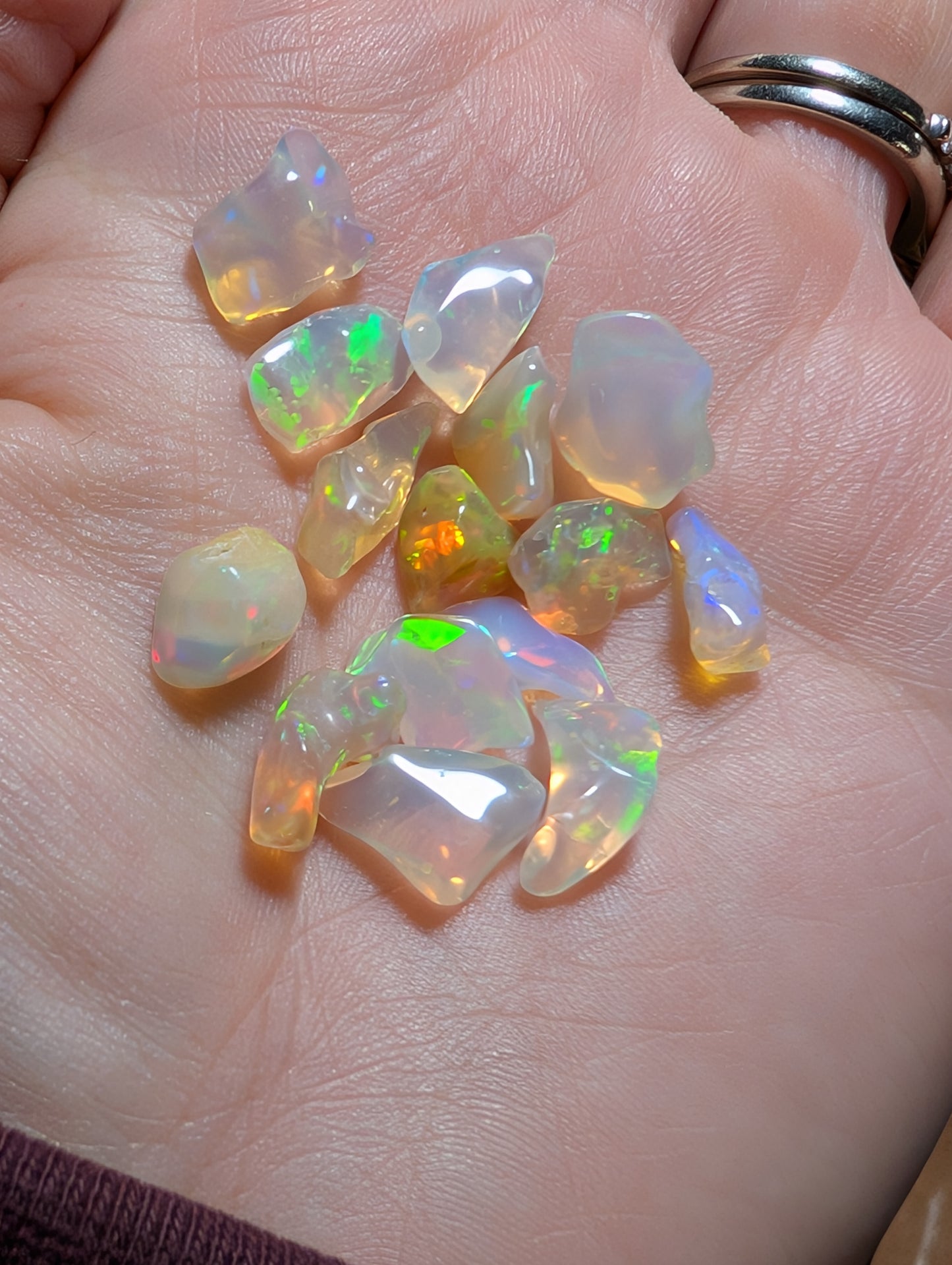 Lot of freeform Ethiopian Welo Opals. Tumbled chunks. 8 -16mm. 20 carats. Accents. Jewelry making supplies. Random grab lots.