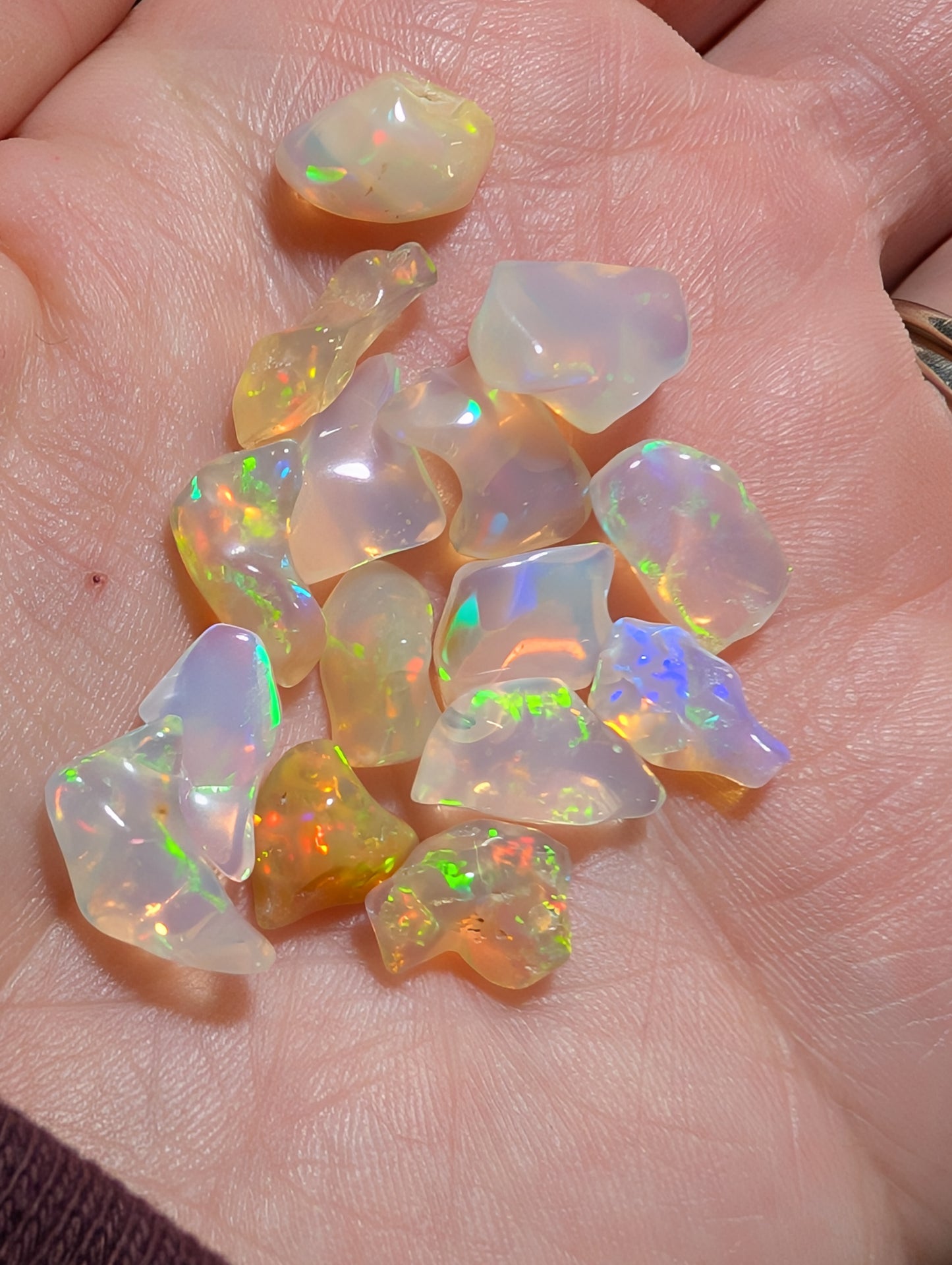 Lot of freeform Ethiopian Welo Opals. Tumbled chunks. 8 -16mm. 20 carats. Accents. Jewelry making supplies. Random grab lots.