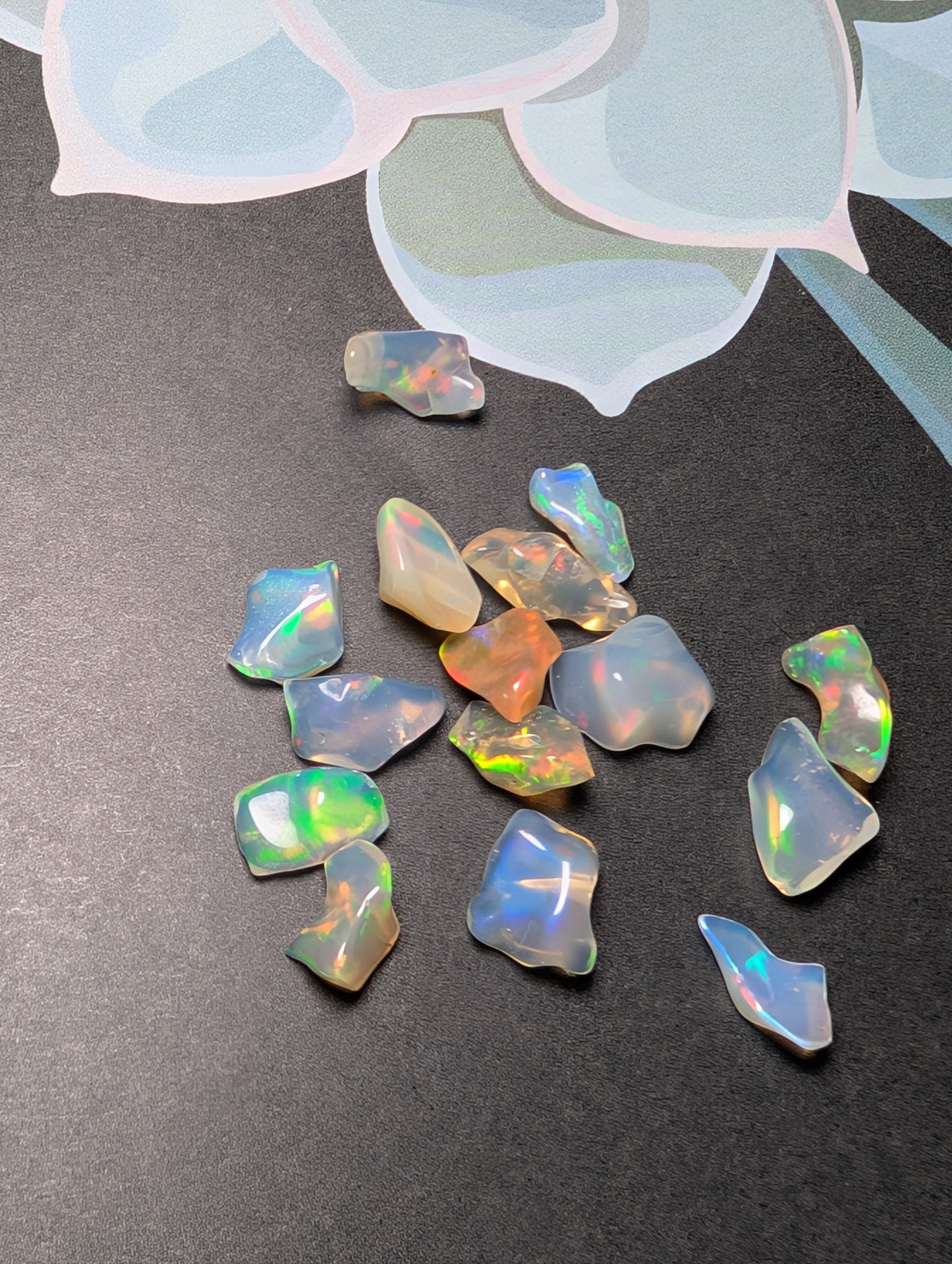 Lot of freeform Ethiopian Welo Opals. Tumbled chunks. 8 -16mm. 20 carats. Accents. Jewelry making supplies. Random grab lots.