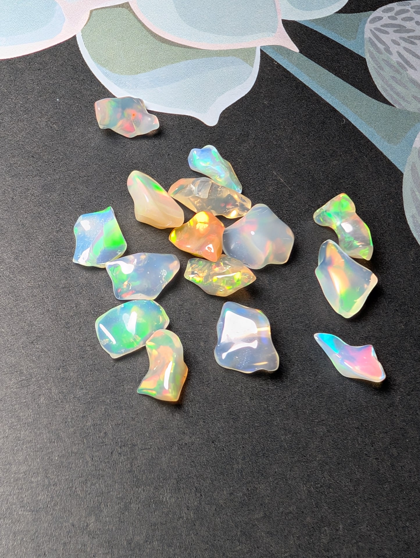 Lot of freeform Ethiopian Welo Opals. Tumbled chunks. 8 -16mm. 20 carats. Accents. Jewelry making supplies. Random grab lots.
