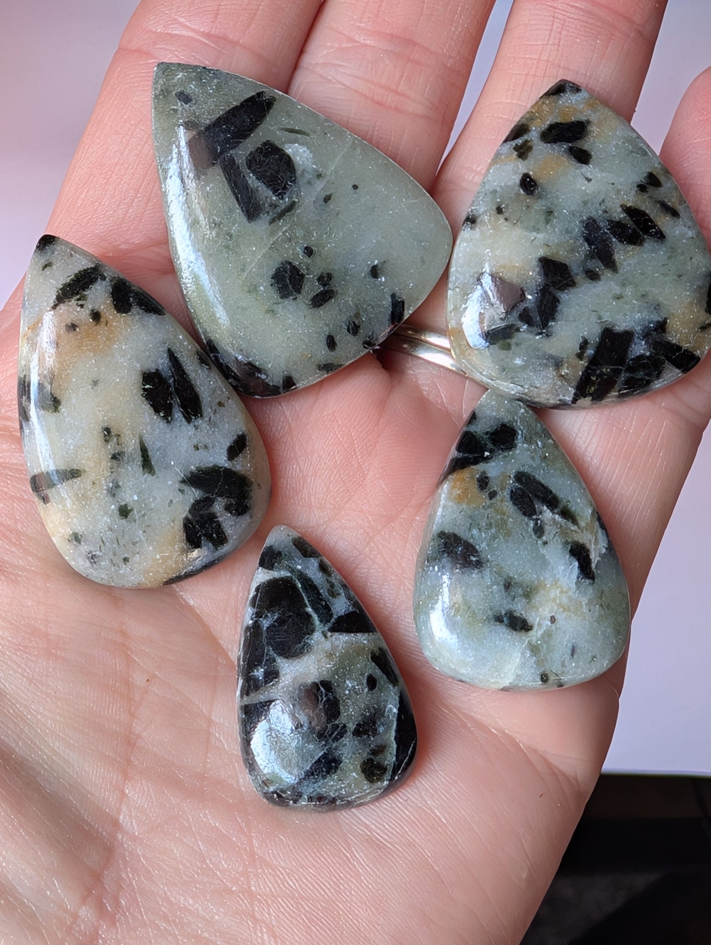 Green Tourmaline in quartz ( lower grade) Tear drops.