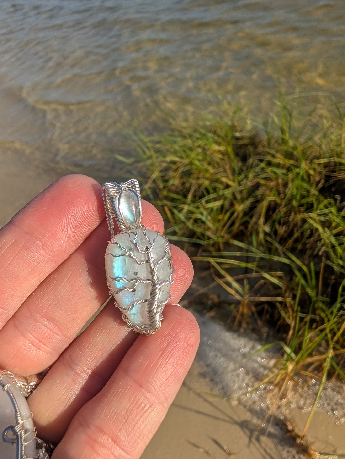 Handcrafted Sterling silver wire wrapped Tree pendant. Moonstone.