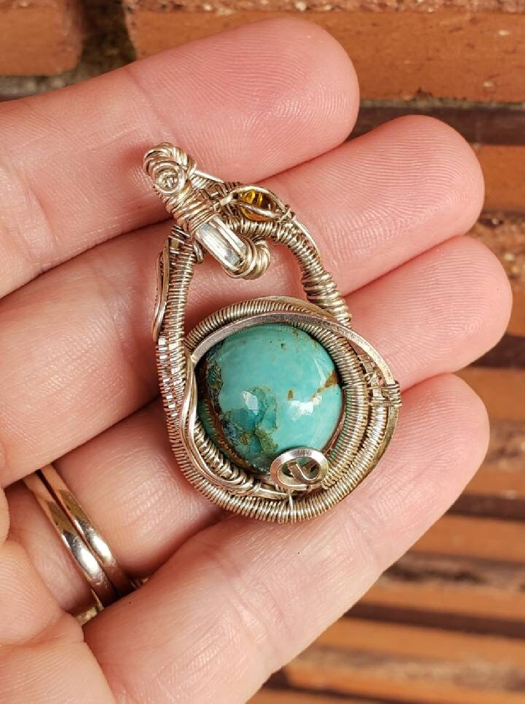 Stunning Wire wrapped Swinging pendant. Sterling silver Wire wrapped around a Turquoise cabochon. Aquamarine tourmaline Pendants. Heady.