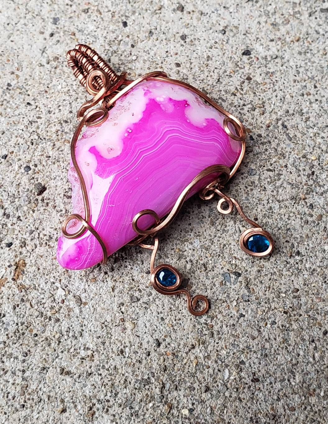 Copper wire wrapped Rain cloud! Dyed Agate cloud and Apatite Raindrops. Handmade. Wire wraps. Pendants. Gift ideas leather cord. pink