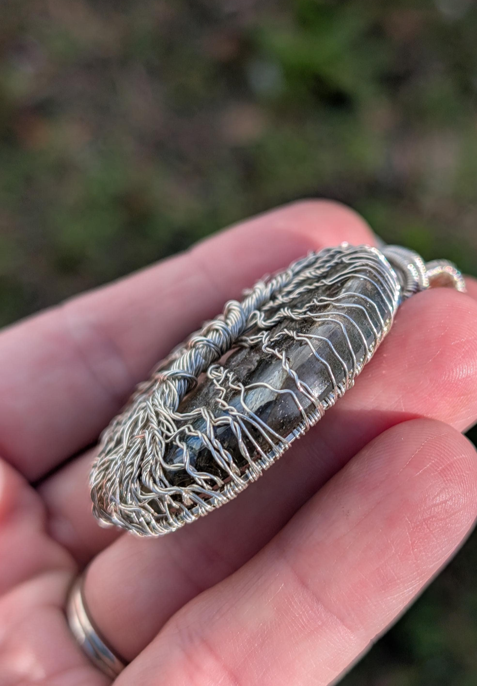 Sterling Silver wire wrapped Tree of life on a magical Labradorite Handmade. Wire wraps. Pendants.
