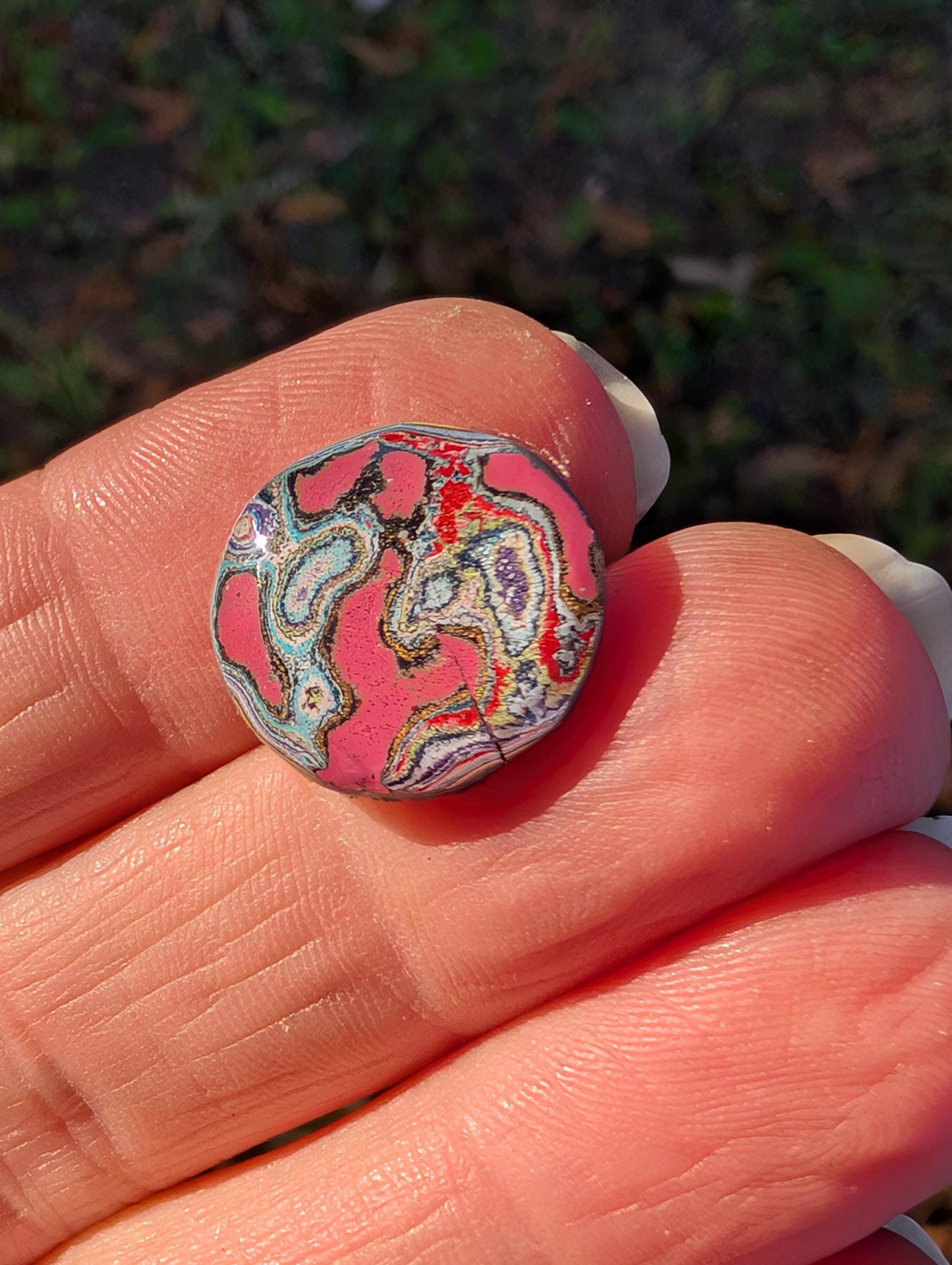 Graffiti Cabochon. multi color. Small. 1gram silver. .99 recycled .pink wearable art jewelry making #1