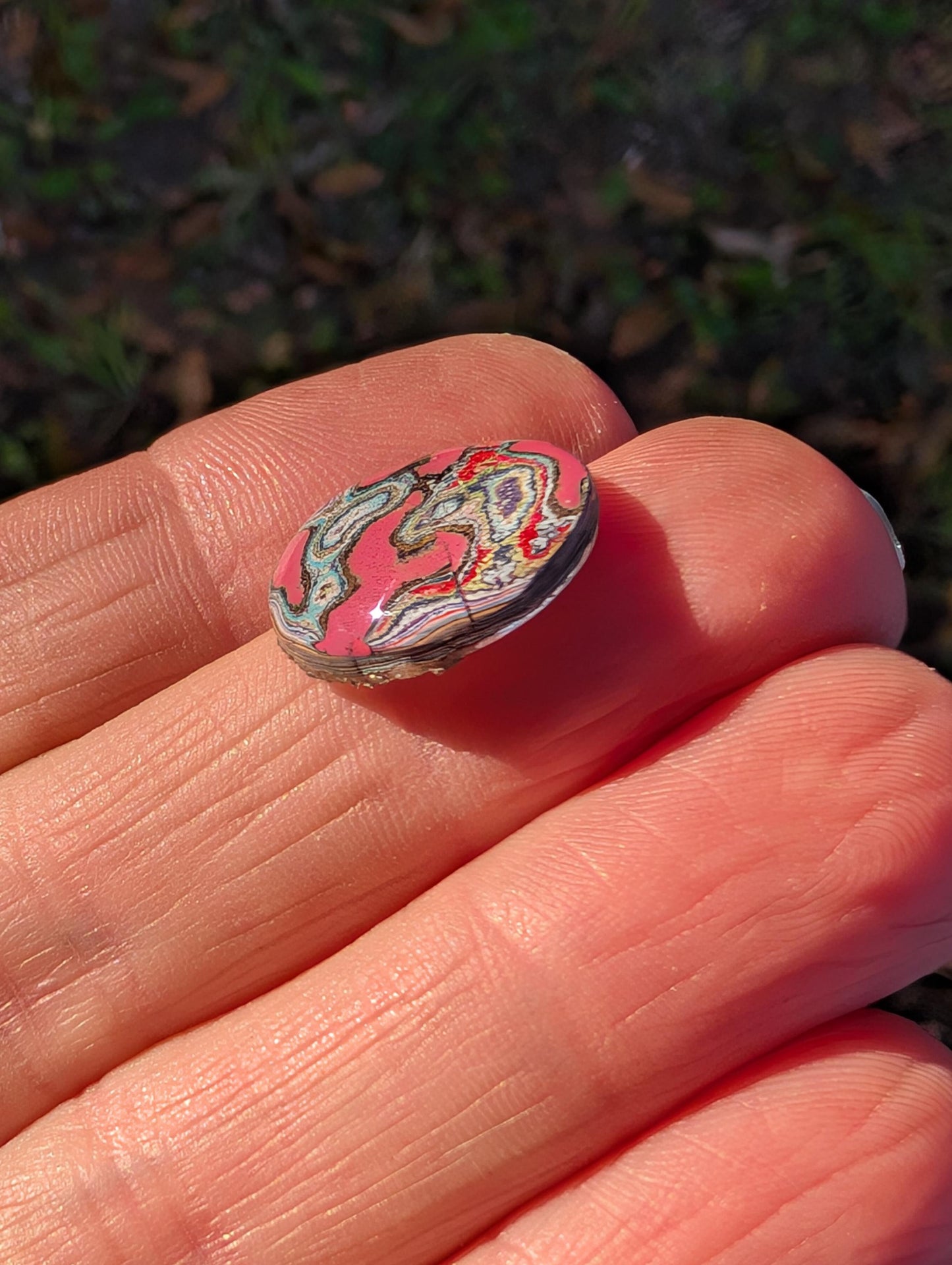 Graffiti Cabochon. multi color. Small. 1gram silver. .99 recycled .pink wearable art jewelry making #1