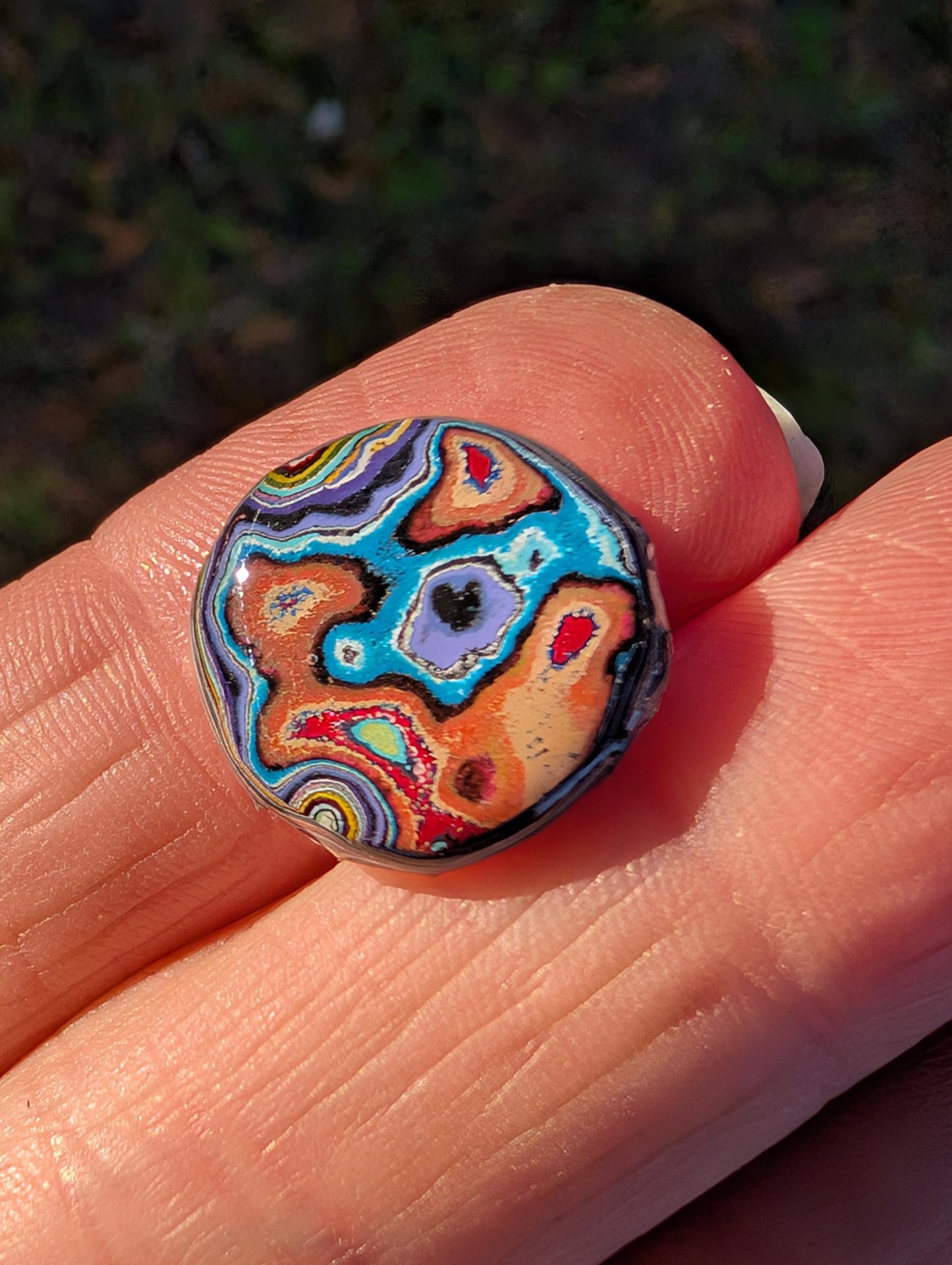 Graffiti Cabochon. multi color. Small. 1gram silver. .99 recycled .blue orange wearable art jewelry making #2