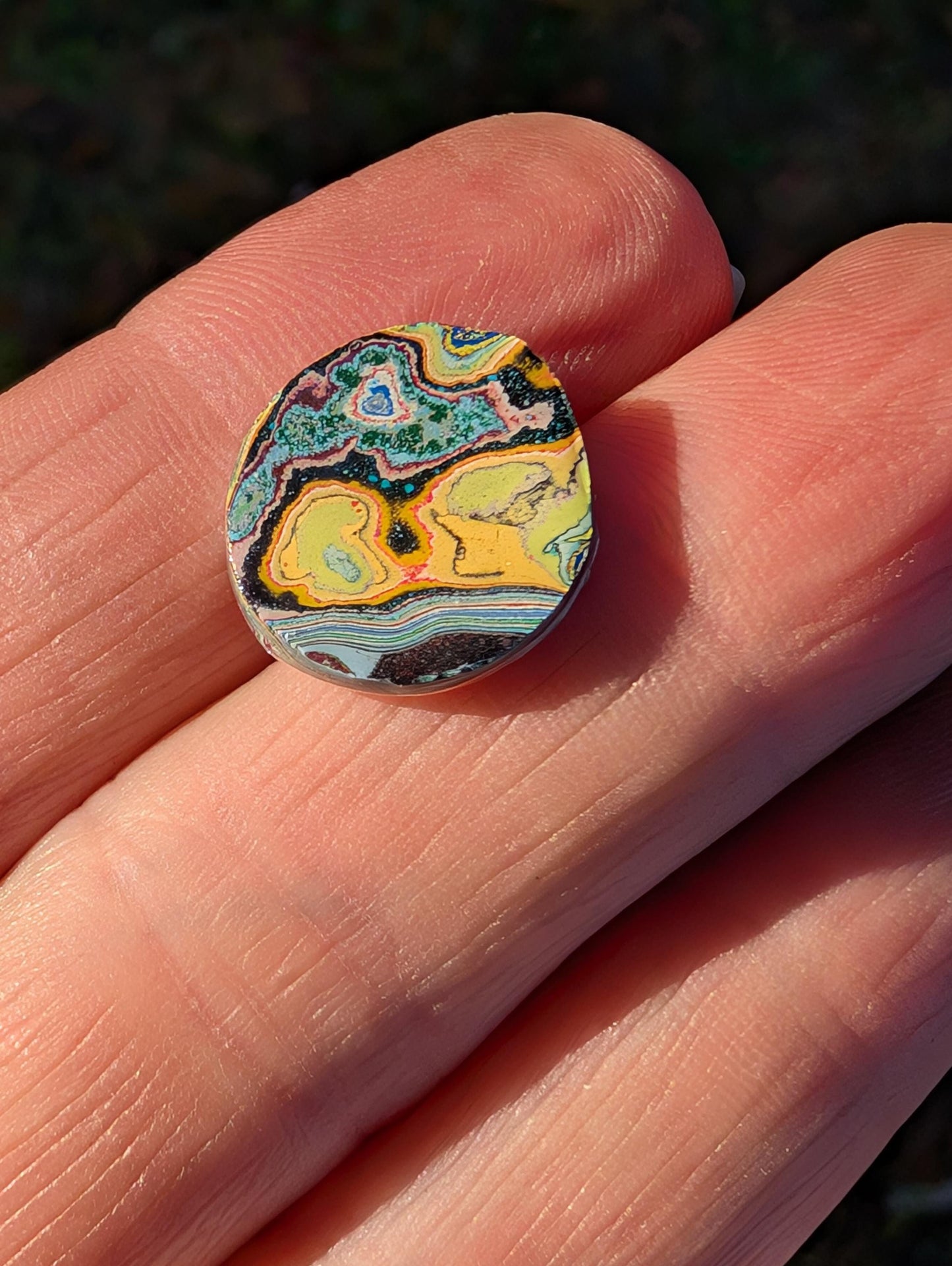 Graffiti Cabochon. multi color. Small. 1gram silver. .99 recycled .blue yellow wearable art jewelry making ##5