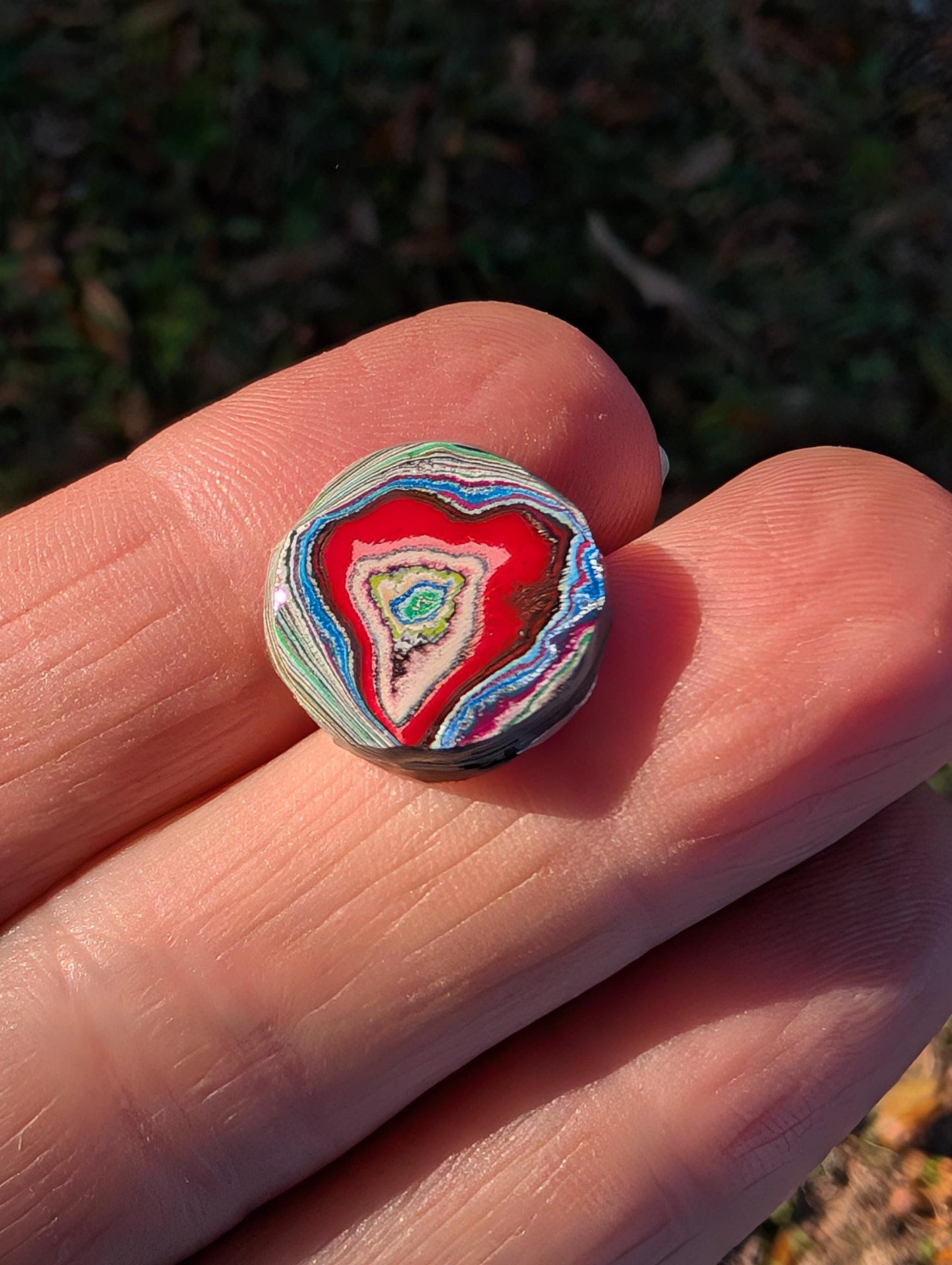 Graffiti Cabochon. multi color. Small. 1gram silver. .99 recycled .red. heart. wearable art jewelry making #13