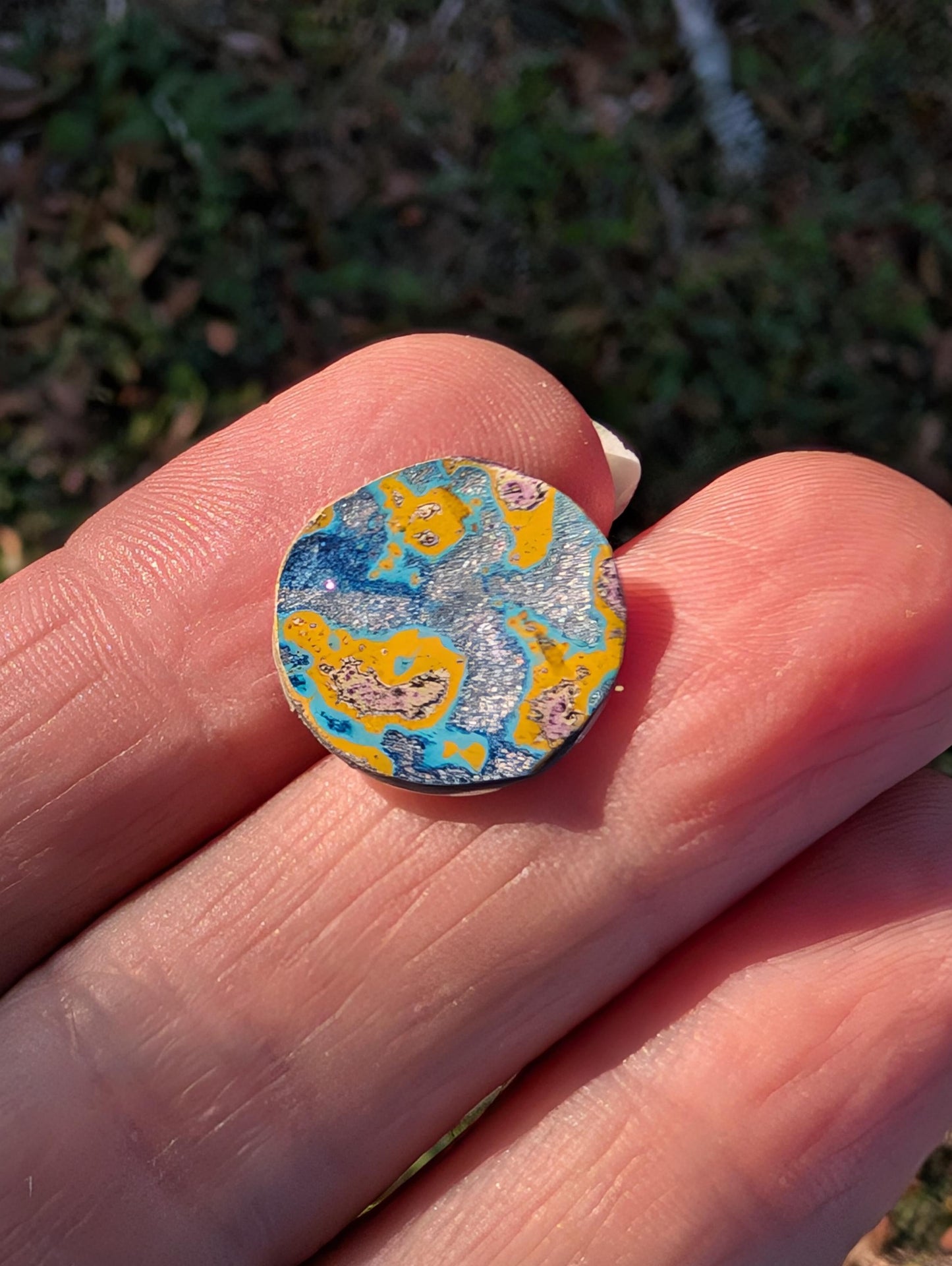 Graffiti Cabochon. multi color. Small. 1gram silver. .99 recycled .blue yellow wearable art jewelry making ##14