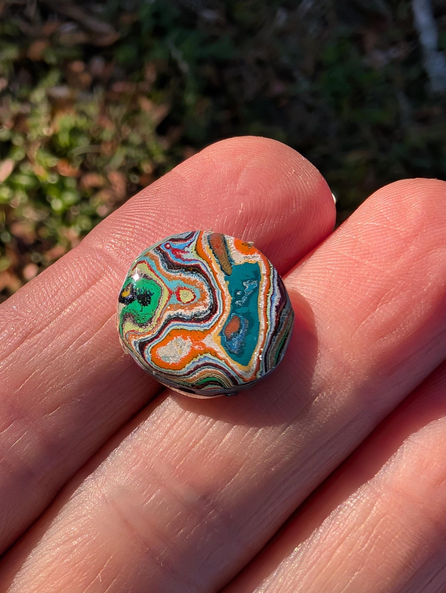 Graffiti Cabochon. multi color. Small. 1gram silver. .99 recycled . Blue orange wearable art jewelry making #16