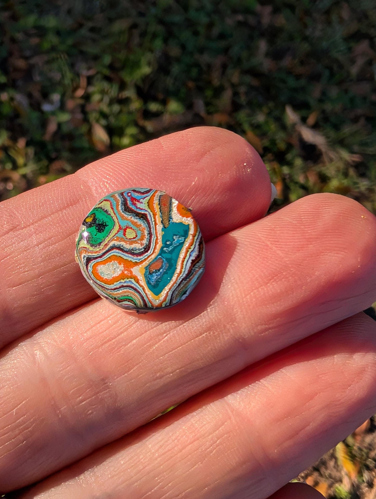 Graffiti Cabochon. multi color. Small. 1gram silver. .99 recycled . Blue orange wearable art jewelry making #16