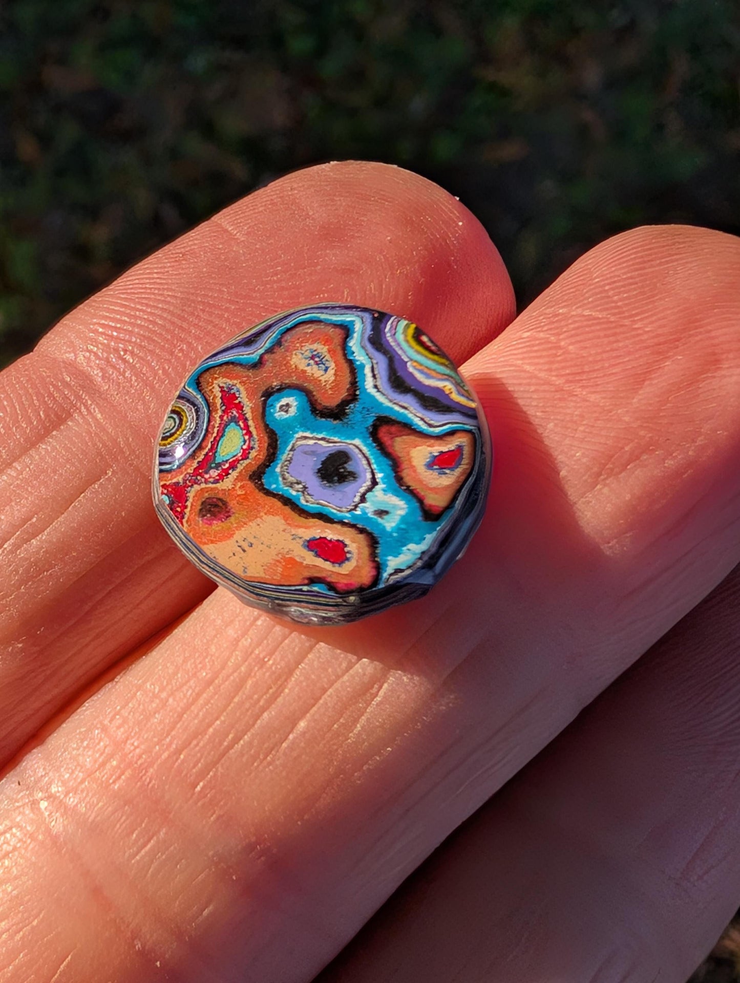 Graffiti Cabochon. multi color. Small. 1gram silver. .99 recycled .blue orange wearable art jewelry making #2