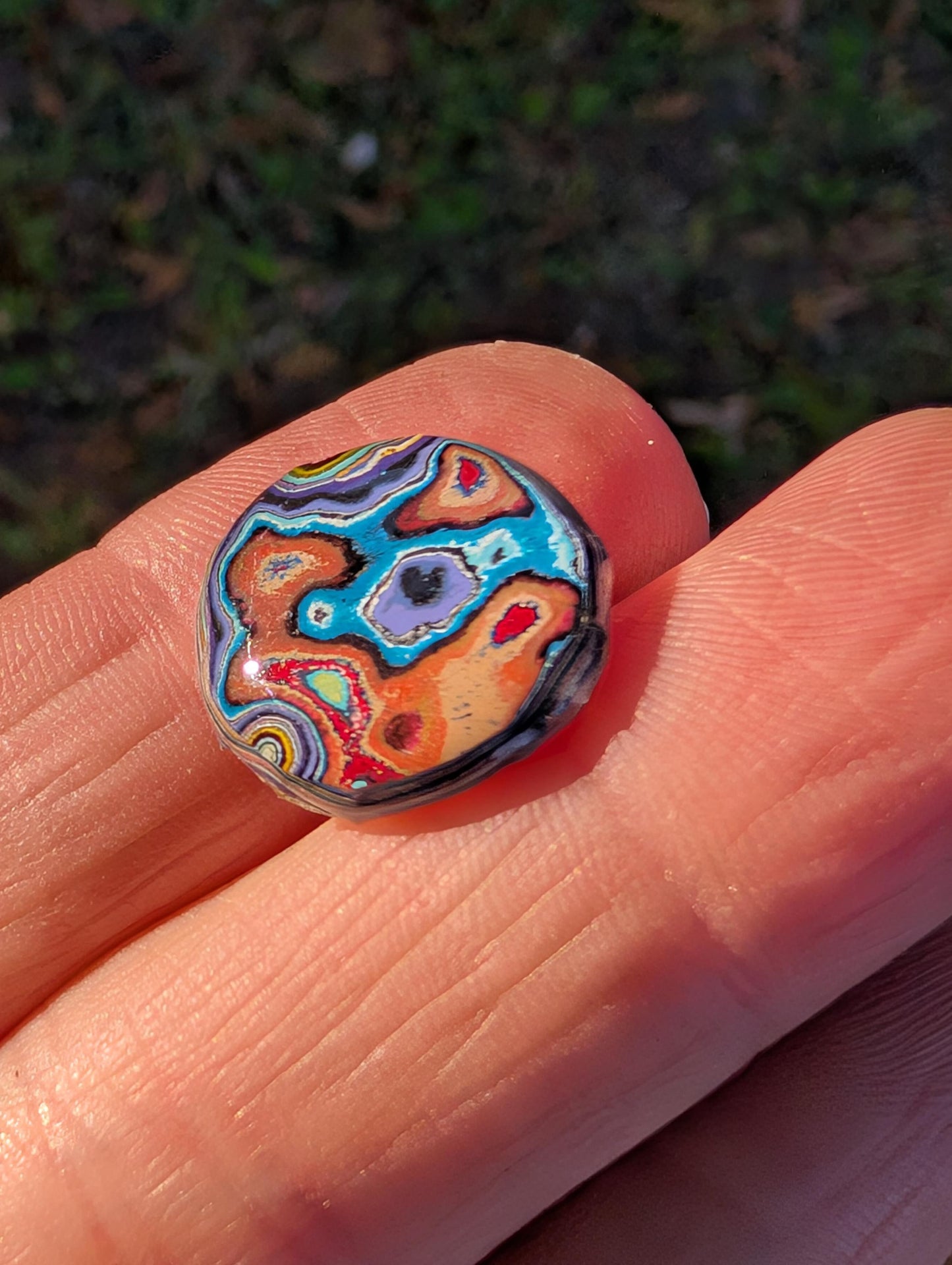 Graffiti Cabochon. multi color. Small. 1gram silver. .99 recycled .blue orange wearable art jewelry making #2