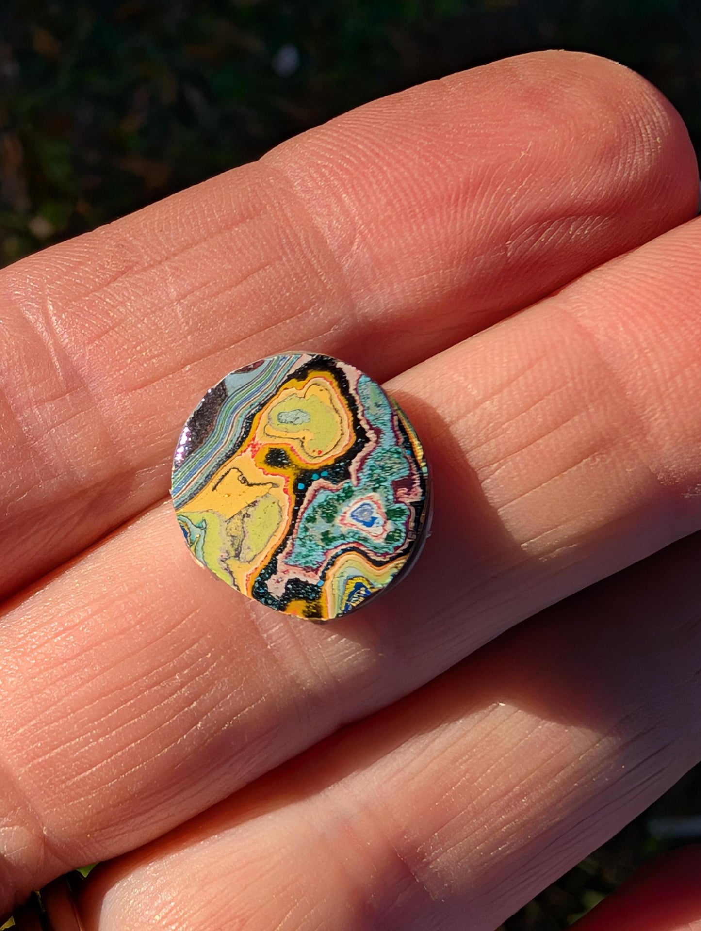 Graffiti Cabochon. multi color. Small. 1gram silver. .99 recycled .blue yellow wearable art jewelry making ##5