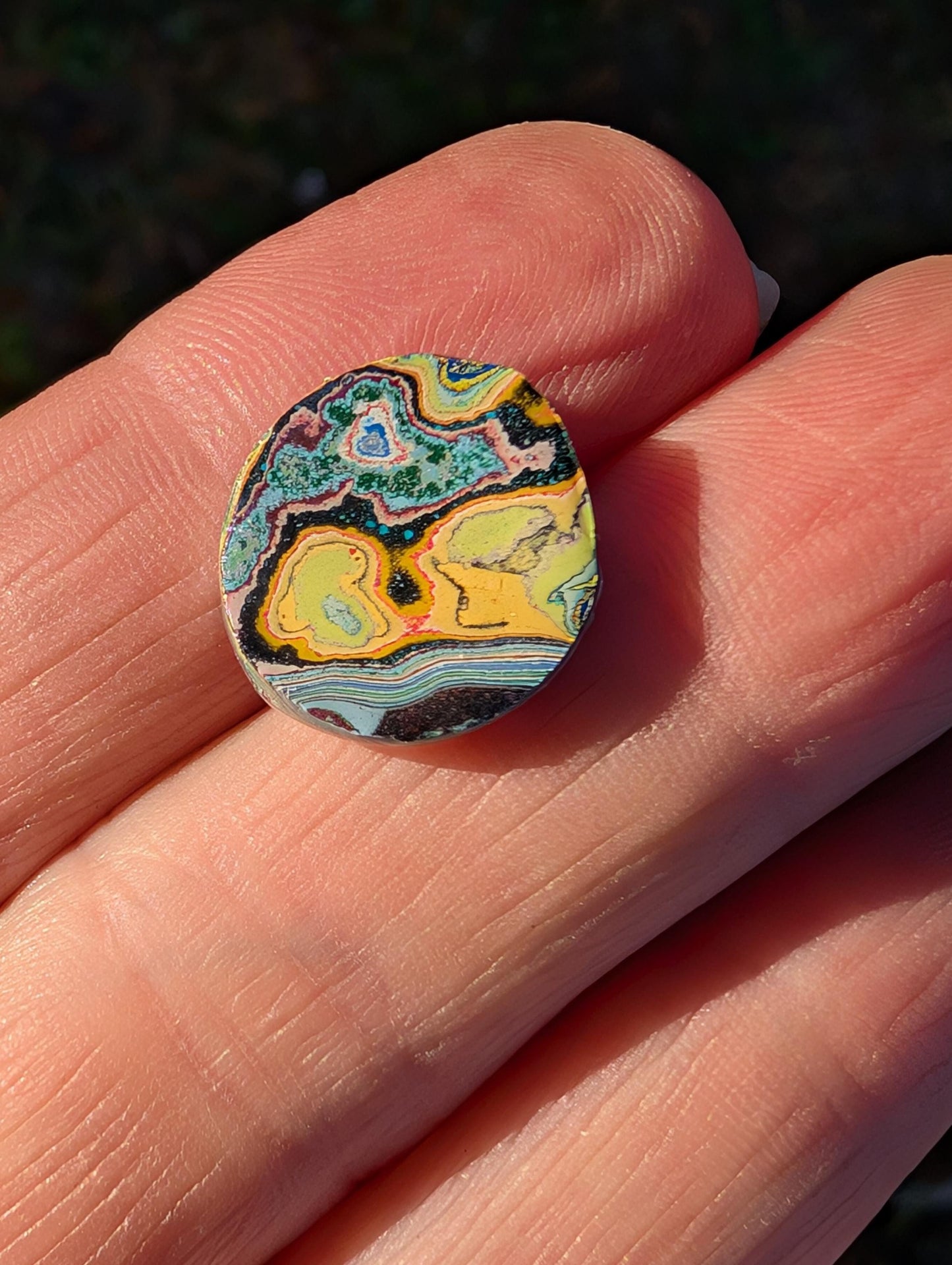 Graffiti Cabochon. multi color. Small. 1gram silver. .99 recycled .blue yellow wearable art jewelry making ##5