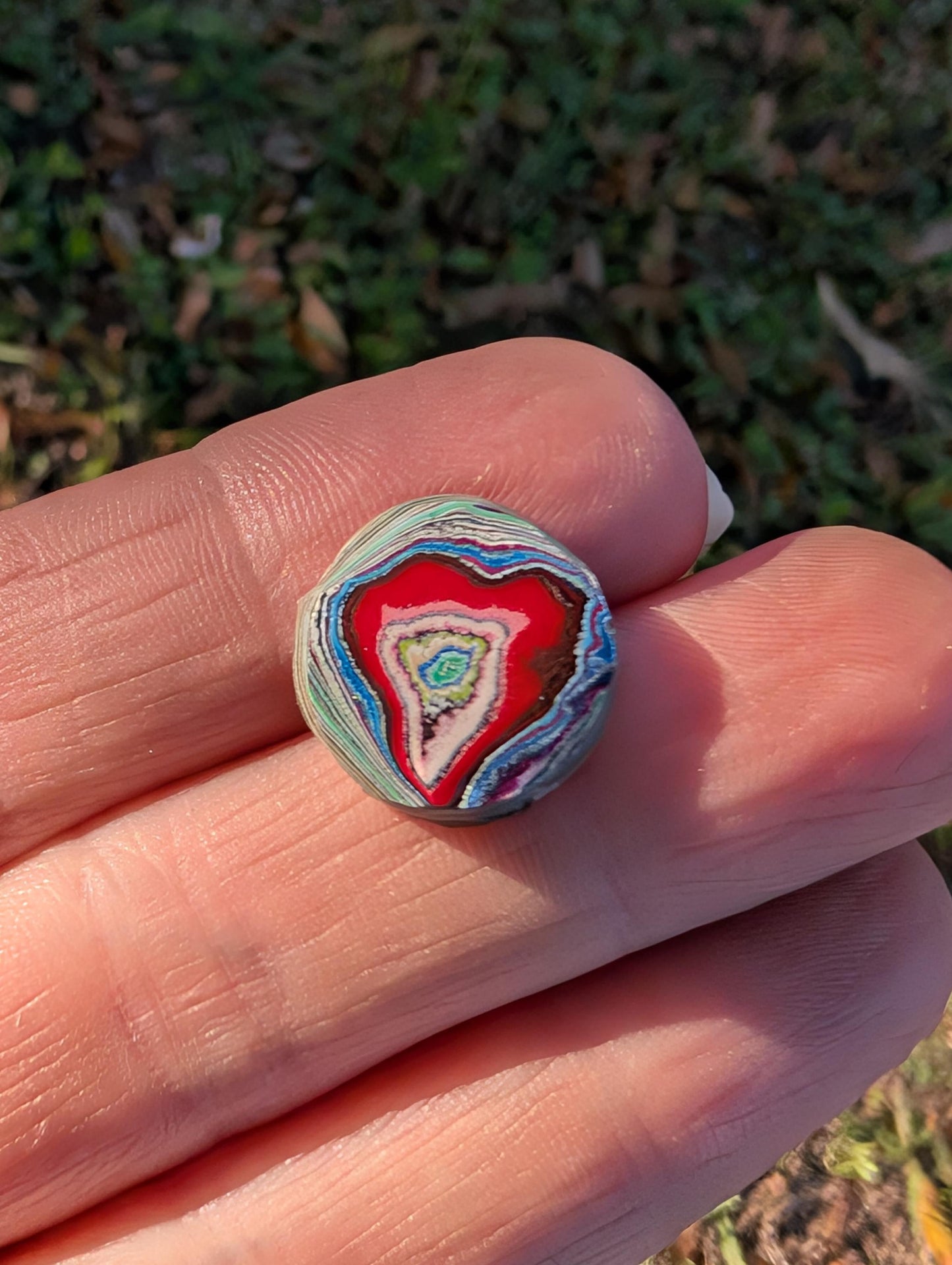 Graffiti Cabochon. multi color. Small. 1gram silver. .99 recycled .red. heart. wearable art jewelry making #13