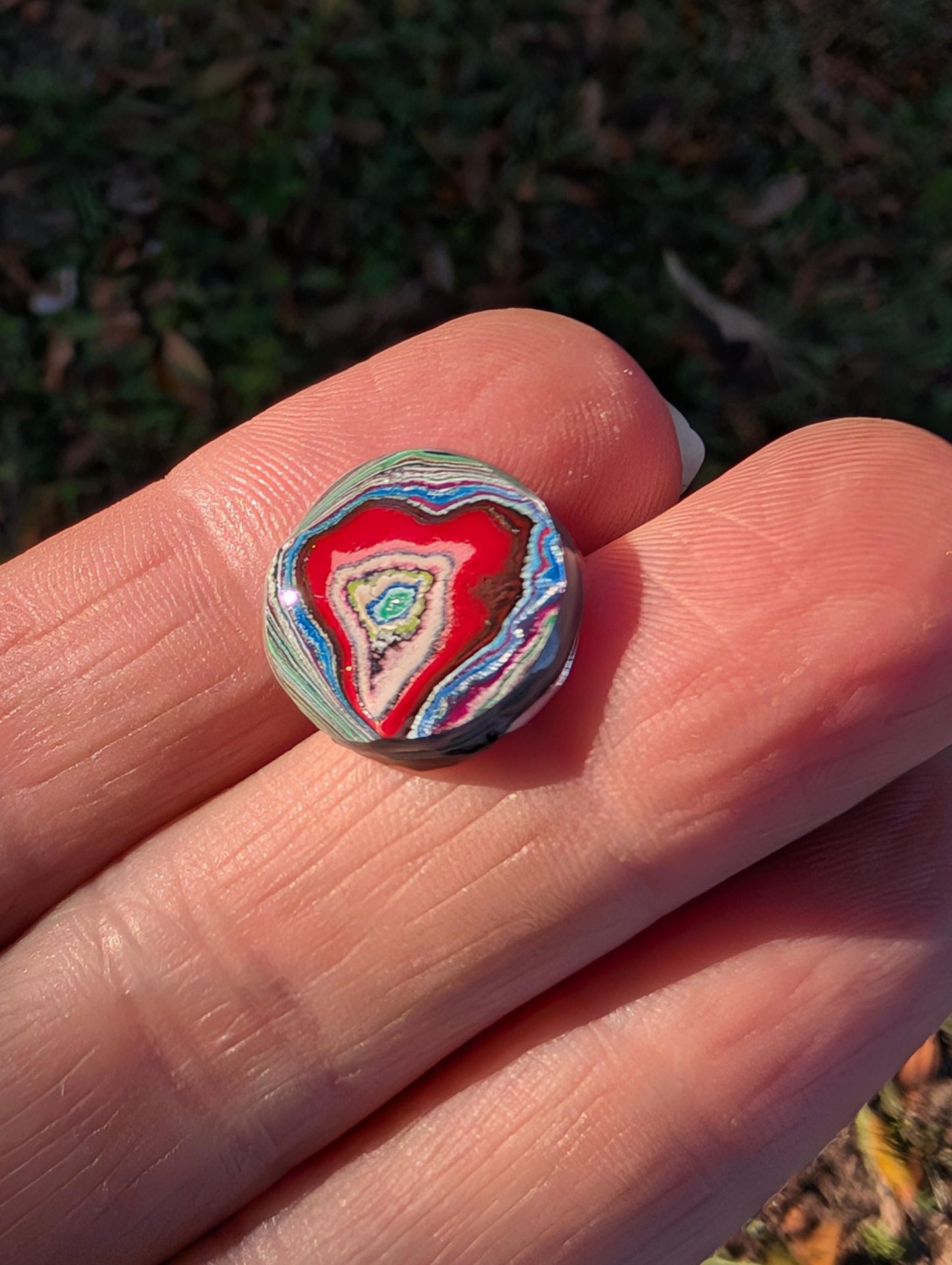 Graffiti Cabochon. multi color. Small. 1gram silver. .99 recycled .red. heart. wearable art jewelry making #13