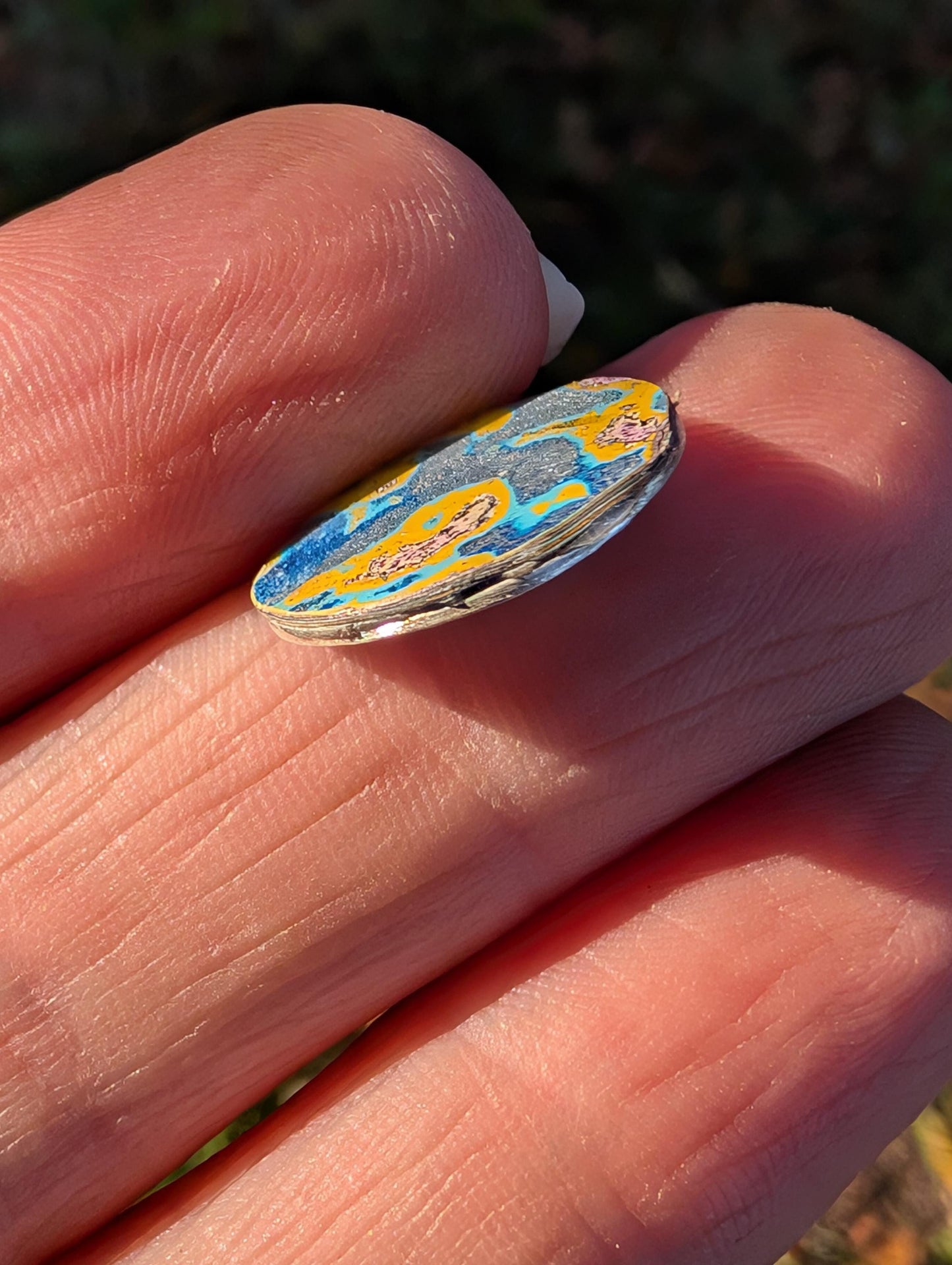 Graffiti Cabochon. multi color. Small. 1gram silver. .99 recycled .blue yellow wearable art jewelry making ##14