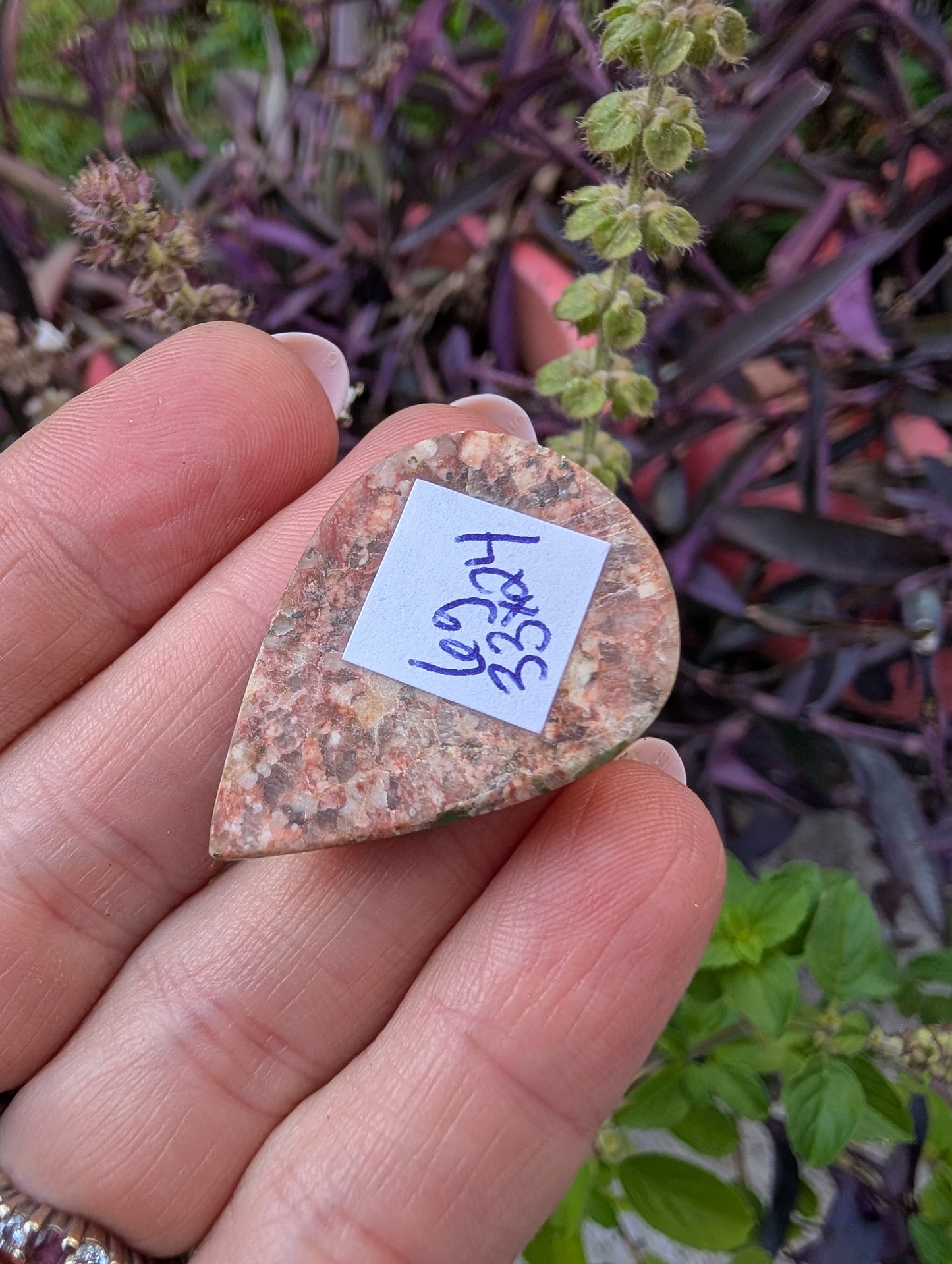 Unakite cabochon. Tear drop . Pink Green 33mm x 24mm