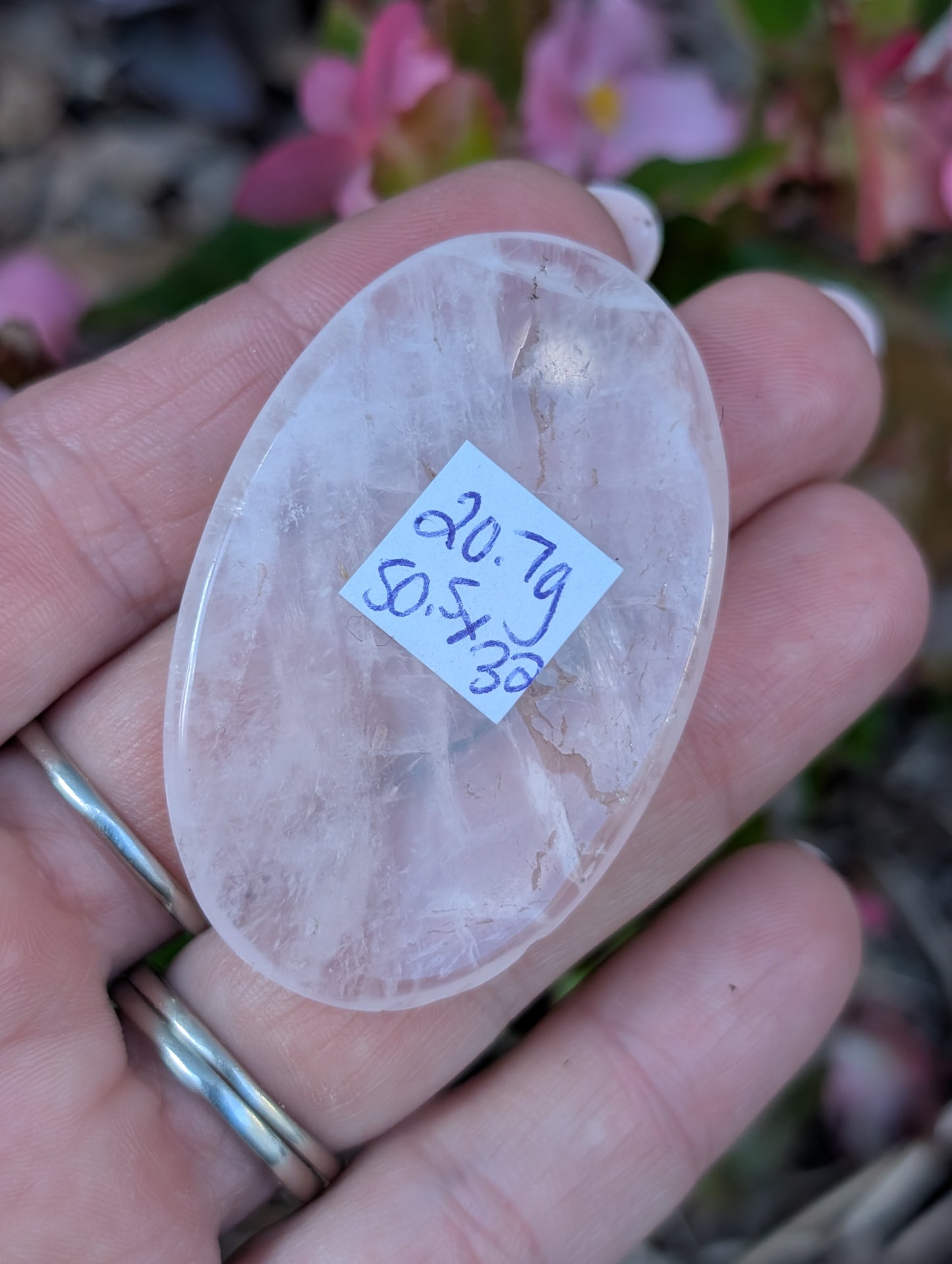 Rose quartz cabochon. Oval . Pink 50.5mm x 32mm