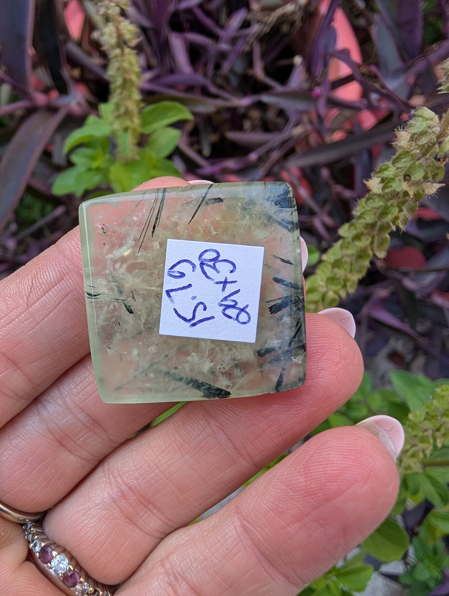 Phrenite cabochon. Square . Green 30mm x 29mm