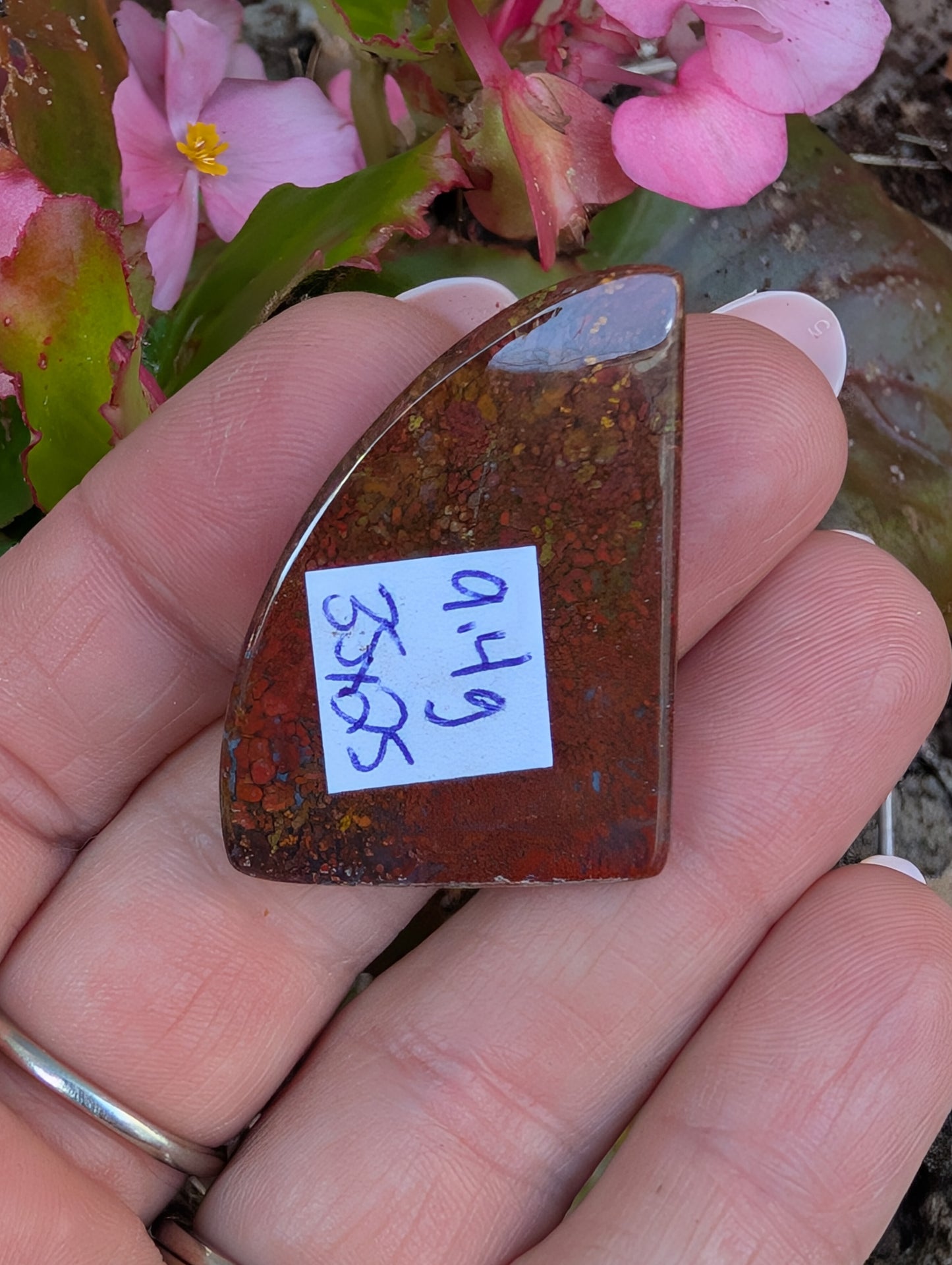 Plume agate cabochon. Freeform. Red 35mm x 25mm