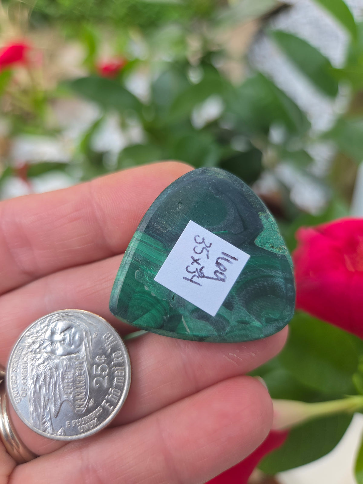 Malachite Tear Drop cabochon 35mm x 34mm