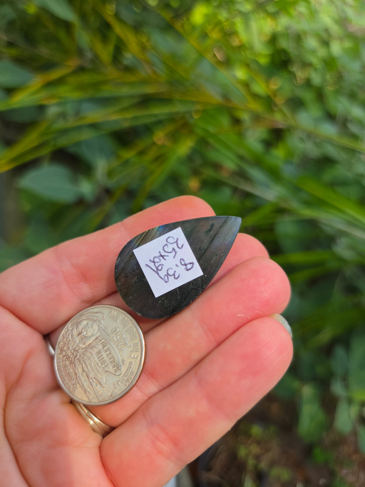 Labradorite tear drop cabochon 8.3 grams 35mm x 21mm