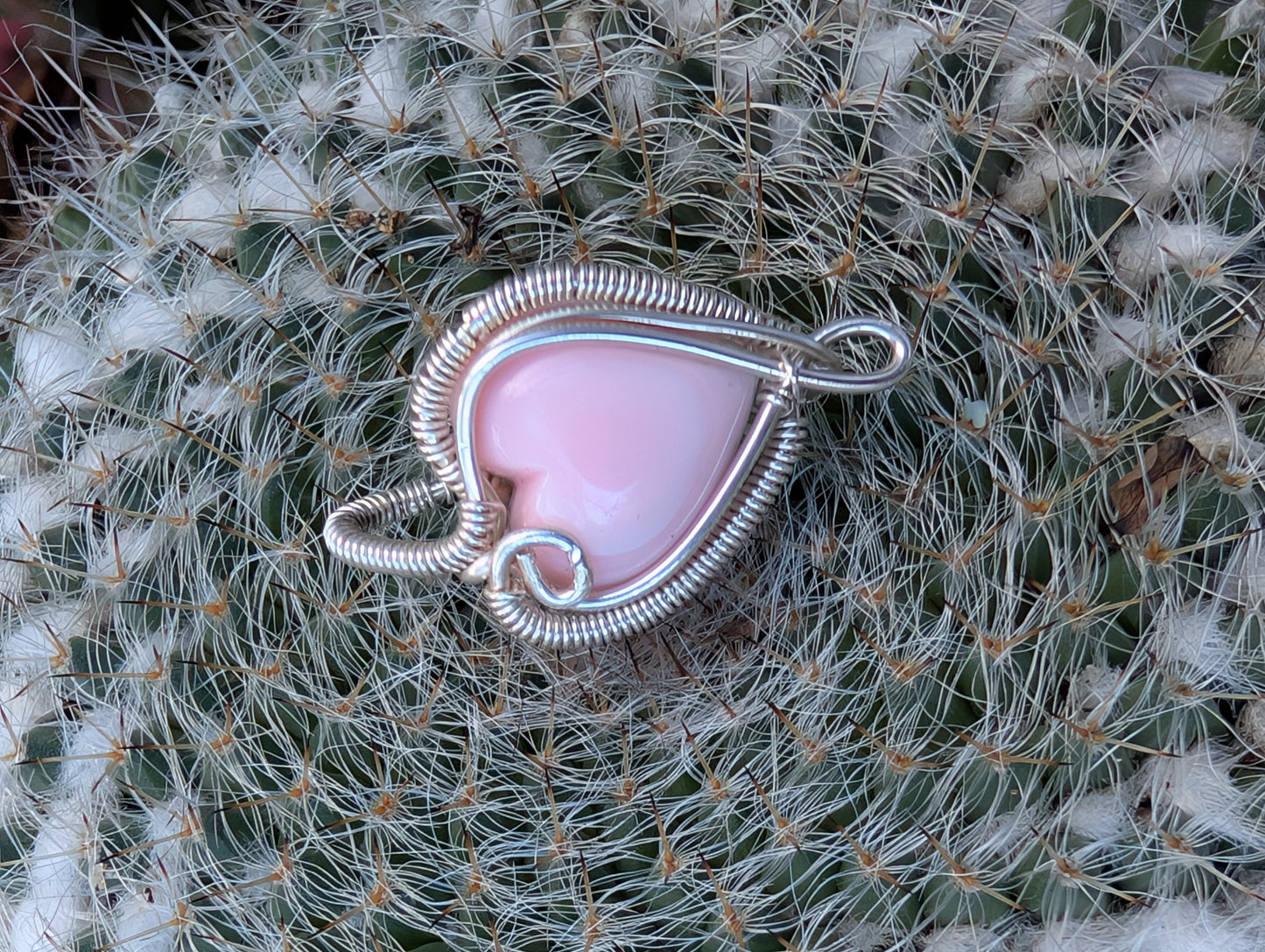 Sterling Silver wire wrapped heart pendant. Mini pendant. Pink conch shell. Handmade Valentine's.