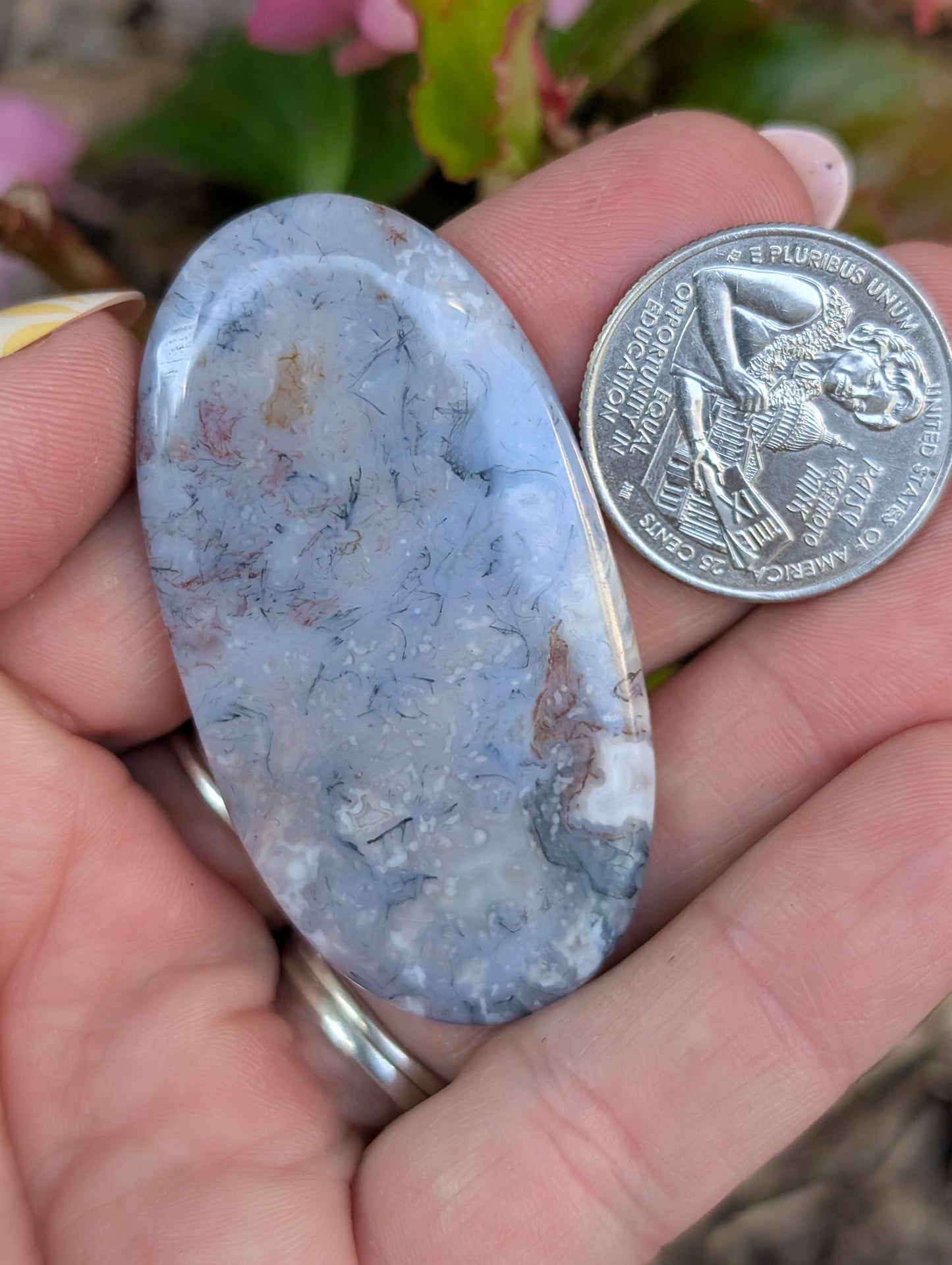 Moss agate cabochon. Large Oval. Green. 55mm x 29mm