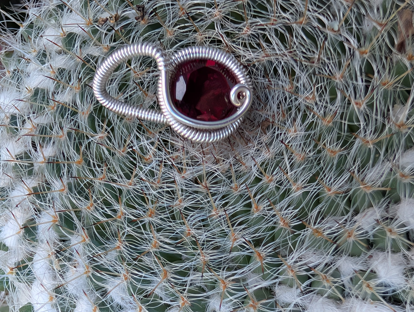 Sterling Silver Mini pendant. Handmade wire wrapped Garnet pendant. January birthstone