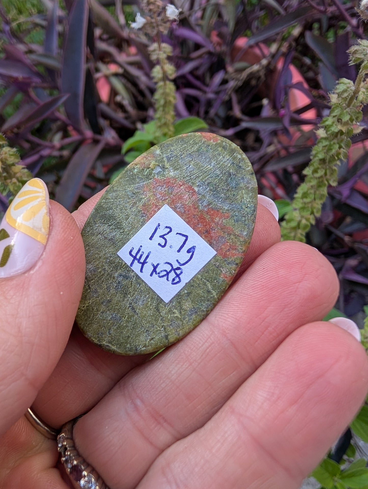 Unakite cabochon. Oval . Pink Green 44mm x 28mm