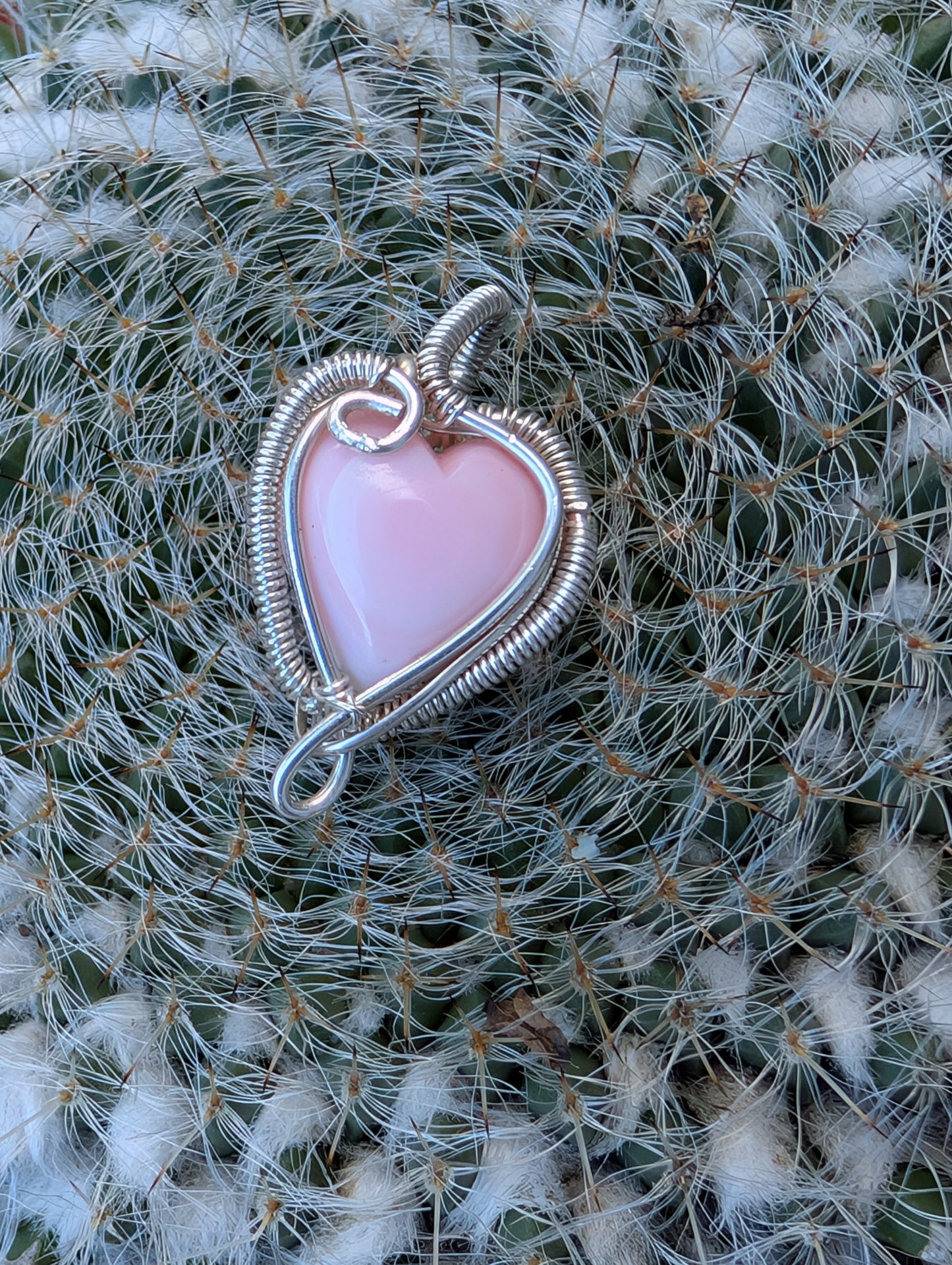 Sterling Silver wire wrapped heart pendant. Mini pendant. Pink conch shell. Handmade Valentine's.
