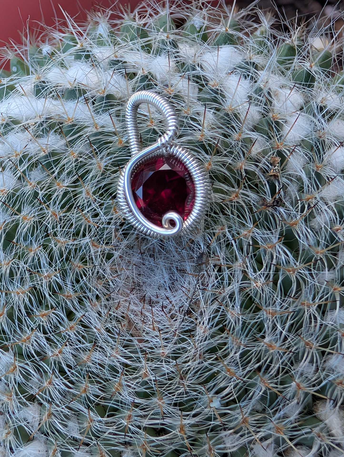 Sterling Silver Mini pendant. Handmade wire wrapped Garnet pendant. January birthstone