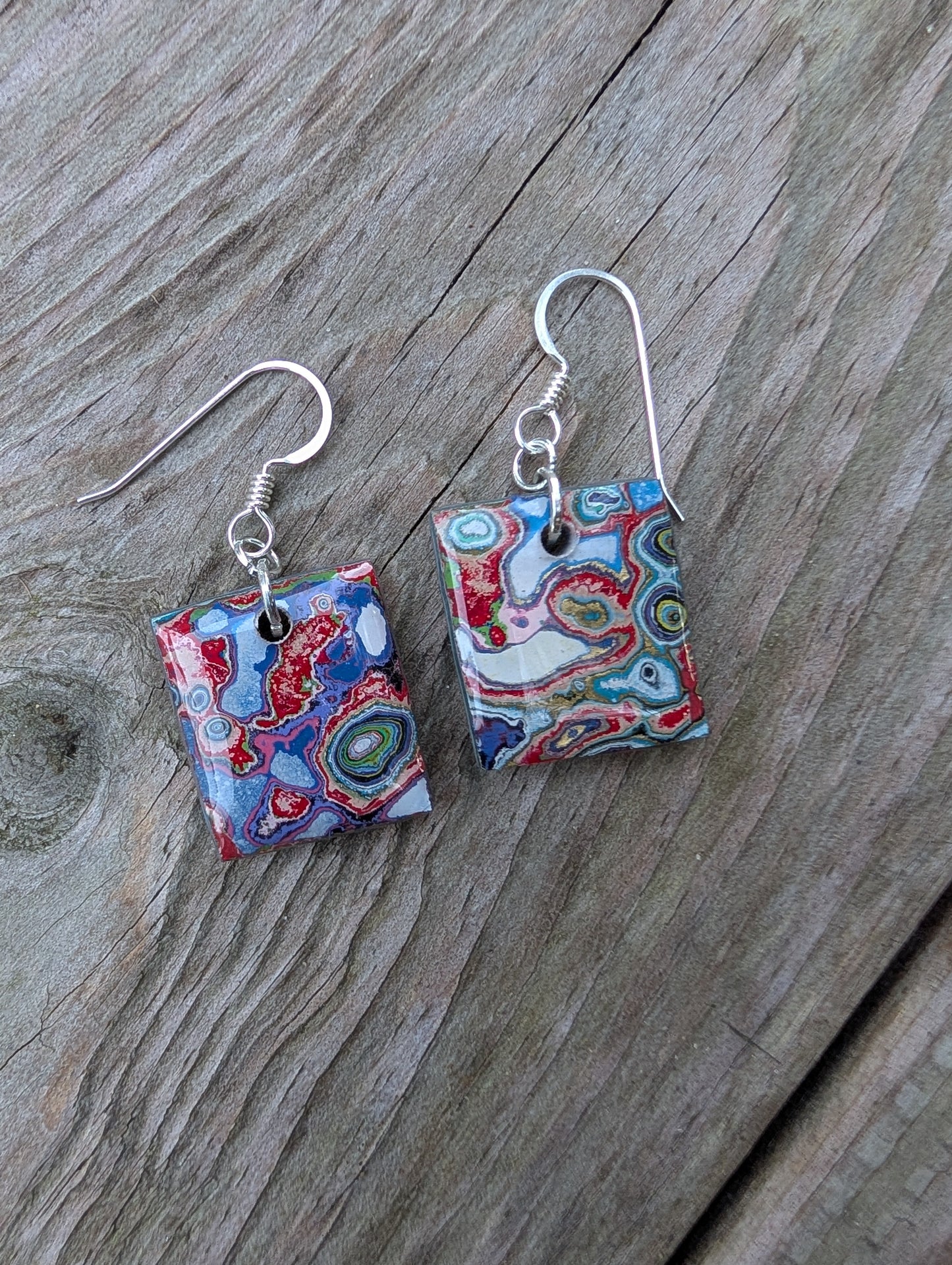 Graffiti style Earrings handmade with Sterling Silver ear hooks. multi color earrings, dangle earrings. unique one of a kind gift.